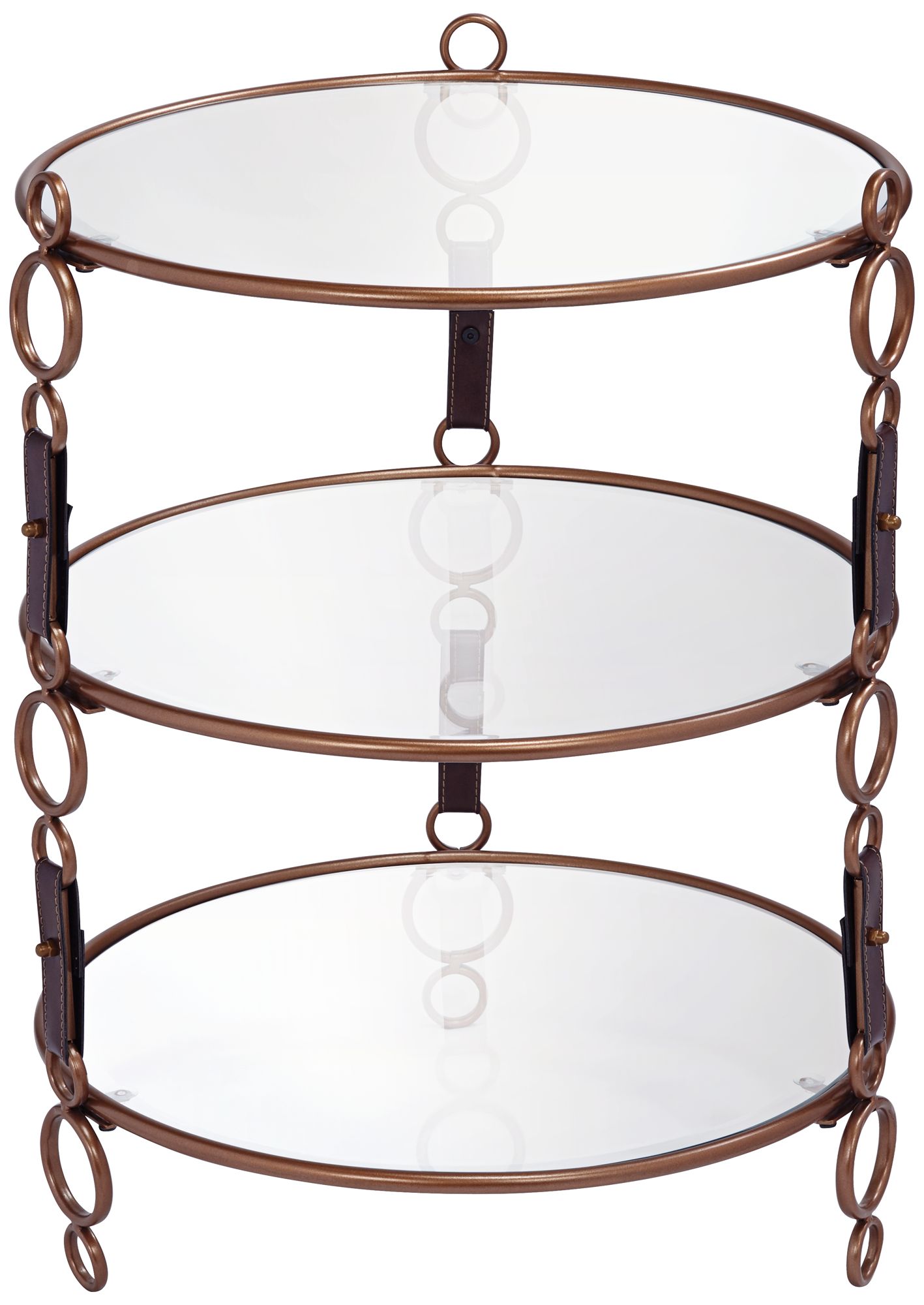 Winchester Gold and Faux Leather 3Tier Glass Accent Table 33G69