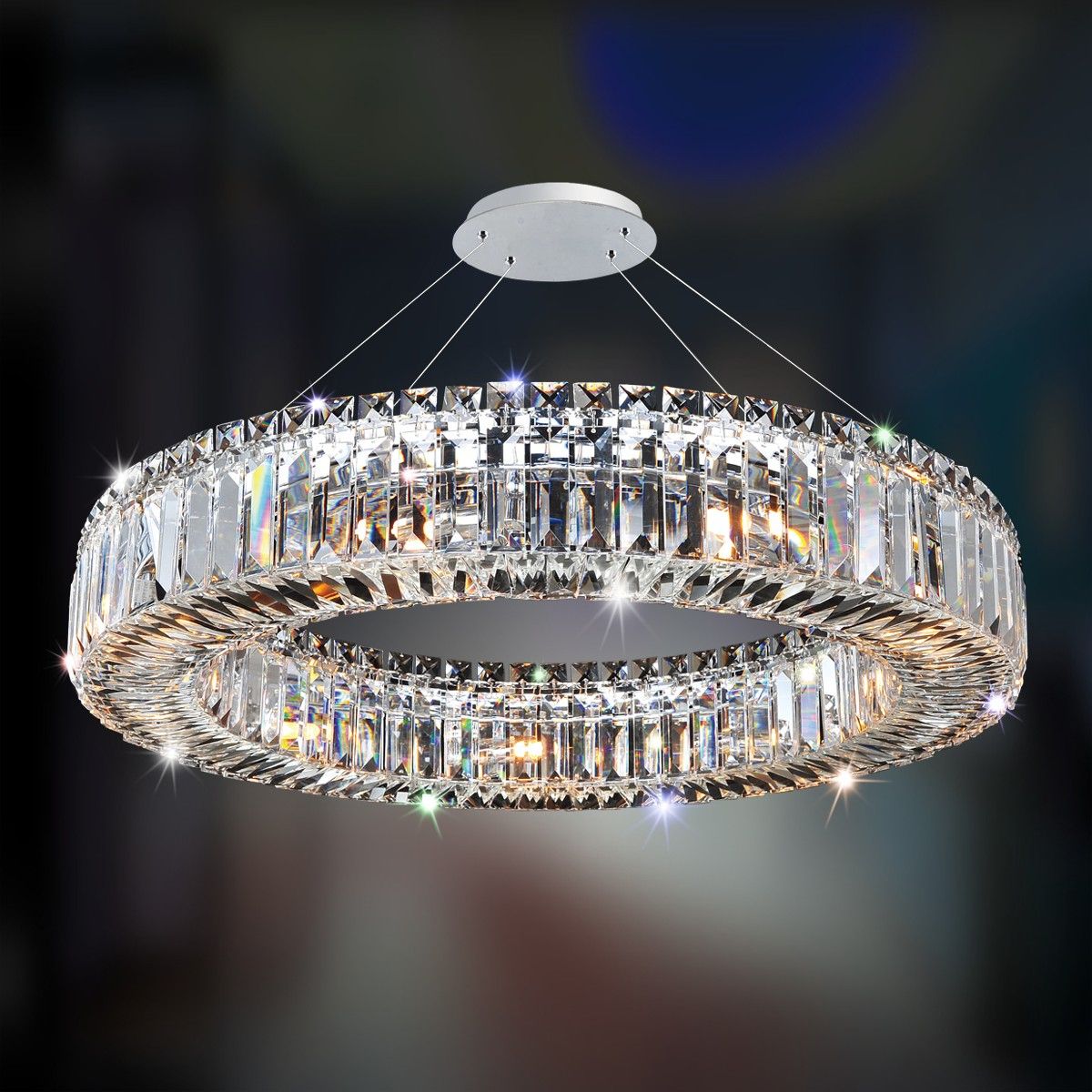 Allegri Rondelle 26" Wide Chrome Crystal Ring Pendant Light 36T48