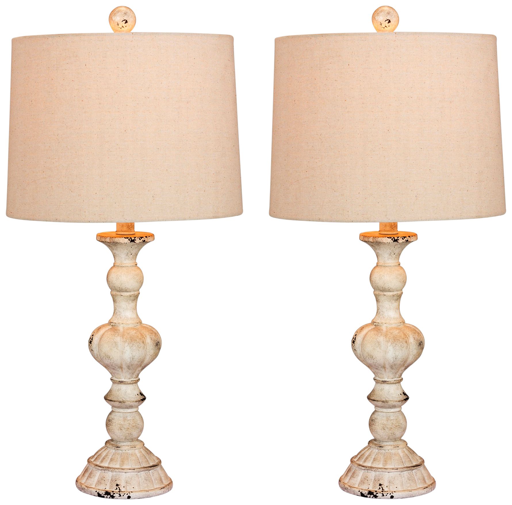 Soraya Cottage Antique White Candlestick Table Lamp Set of 2 37P55