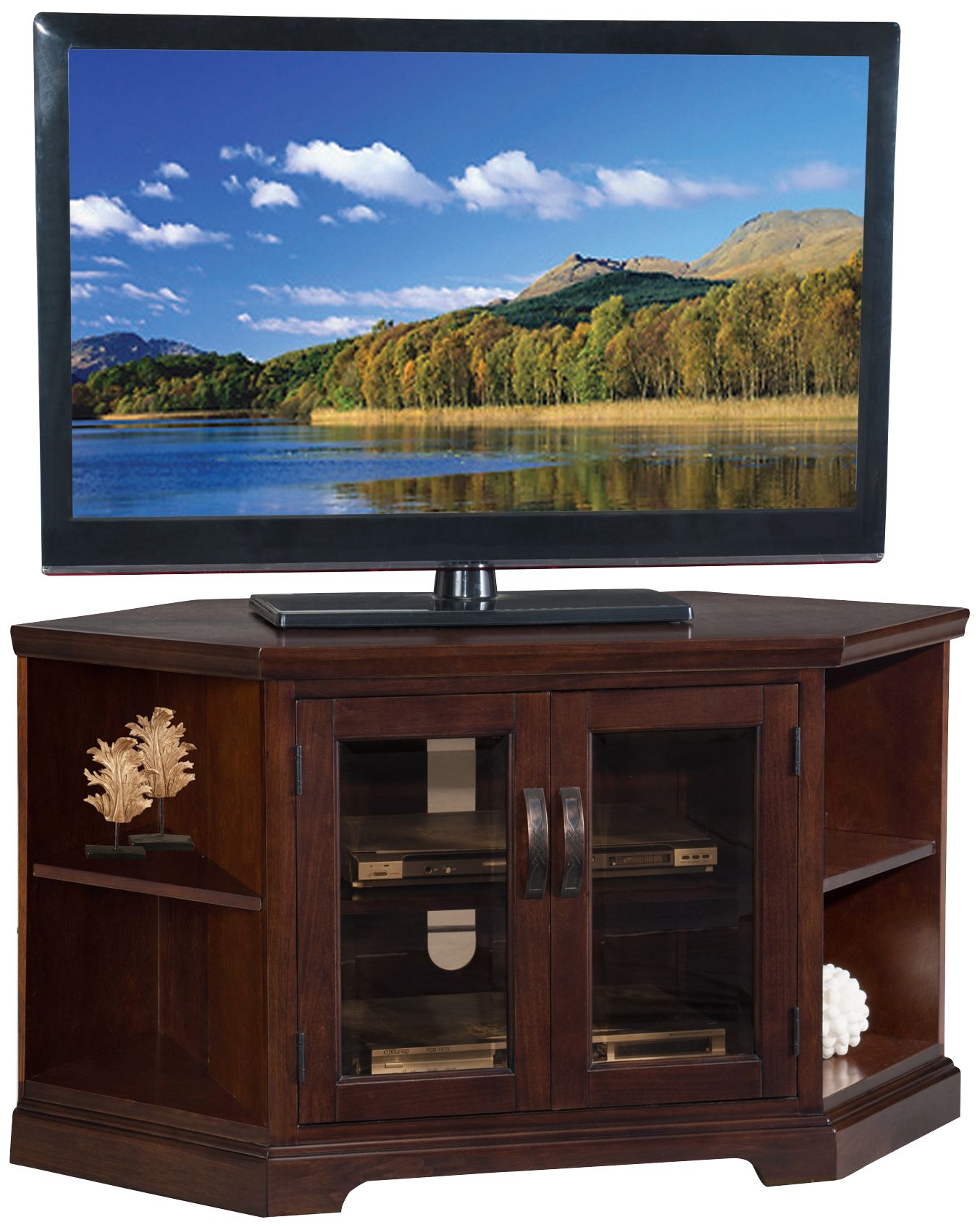 Corner Tv Stand Cherry Finish Traynor 46" Wide ChocolateCherry Finish Corner TV Stand 38A08