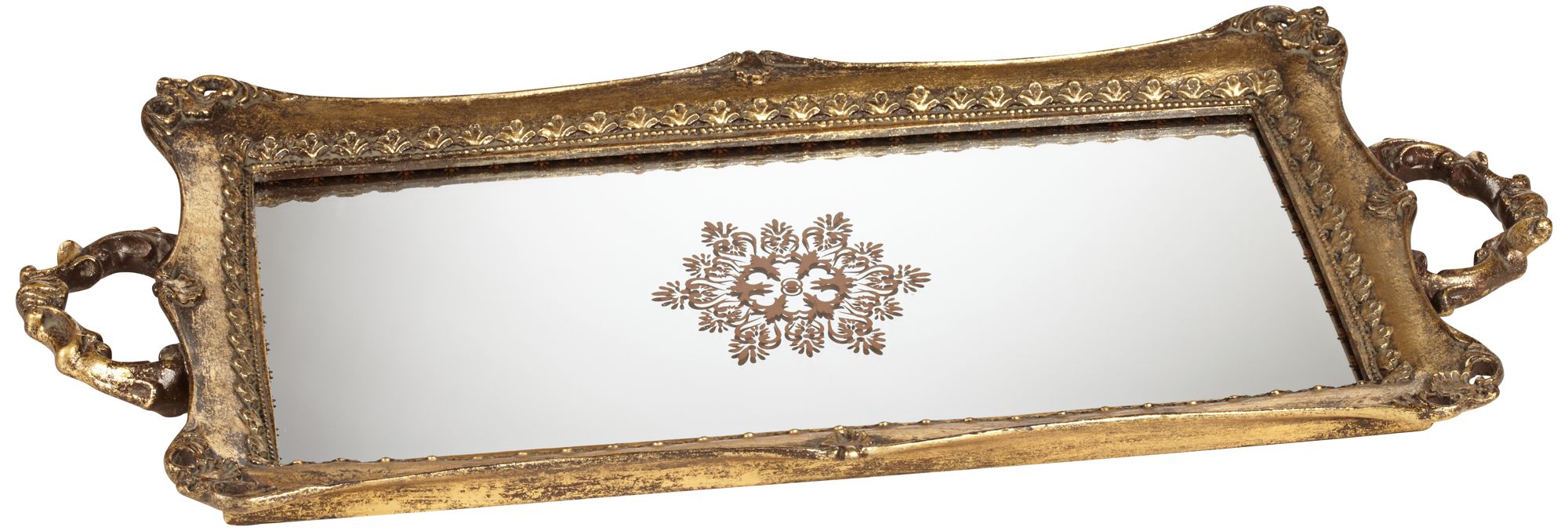 Randa Antique Gold Mirrored Tray 3F633 Lamps Plus