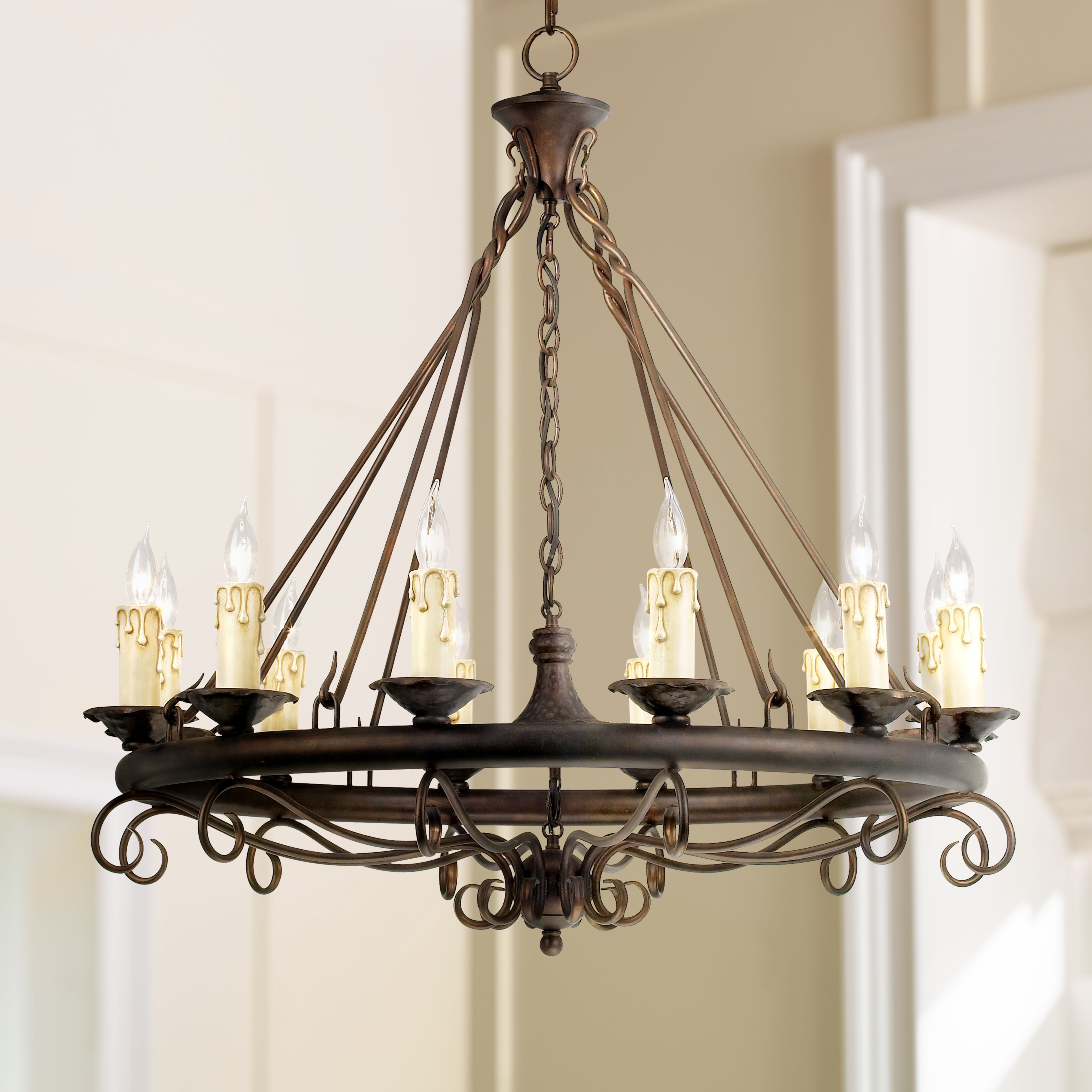 Bronze Large Wagon Wheel Chandelier 36" Country Cottage 12Light for