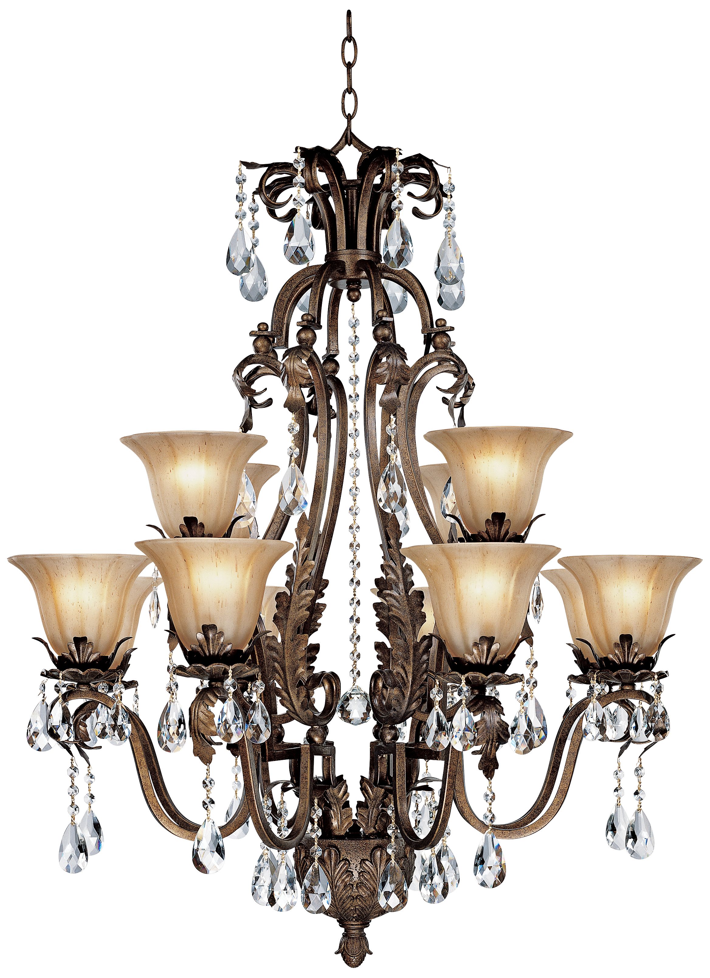 Iron Leaf 34" Wide Bronze and Crystal 12Light Chandelier 44422