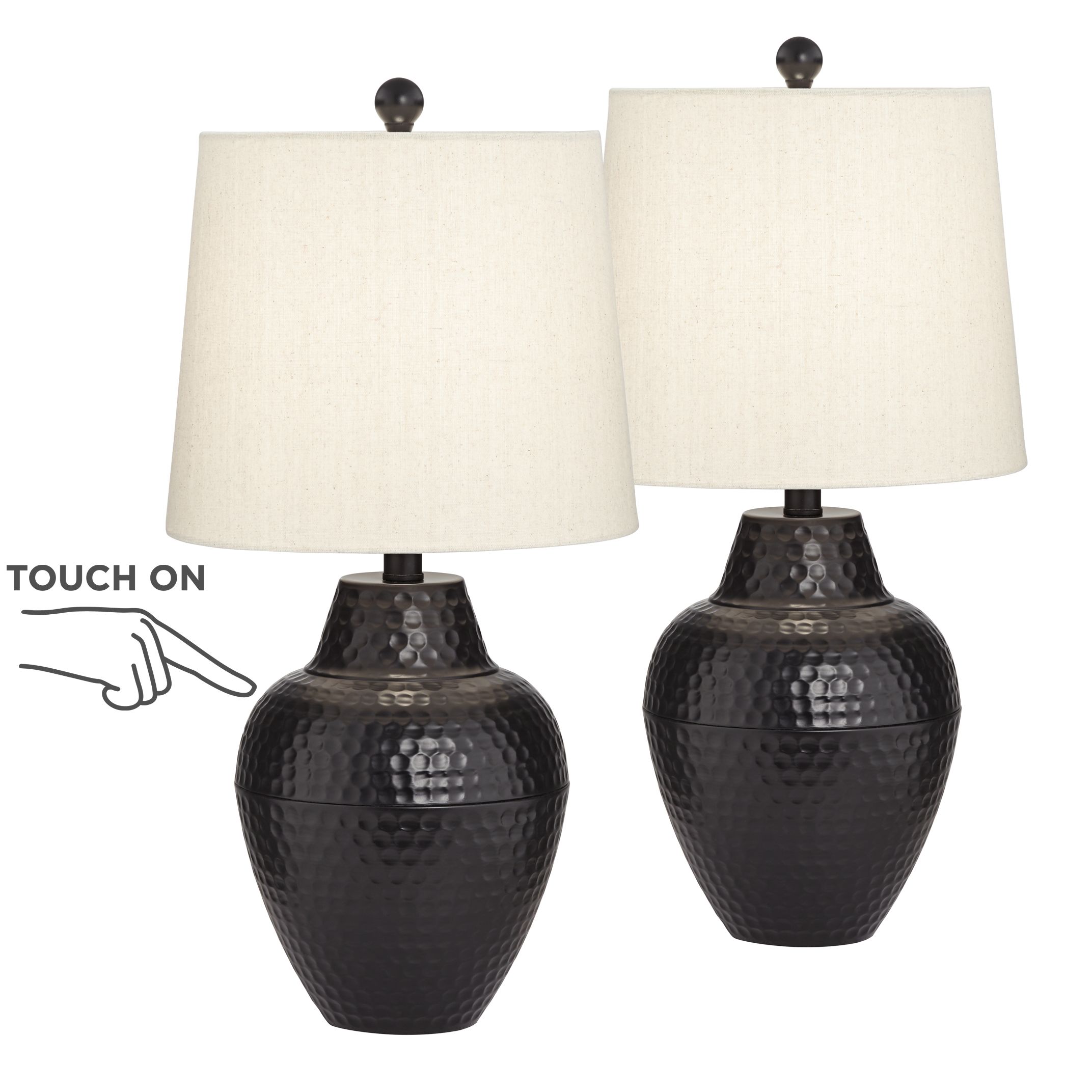 Farmhouse Touch Table Lamps Set of 2 LED Bronze Hammered Metal for