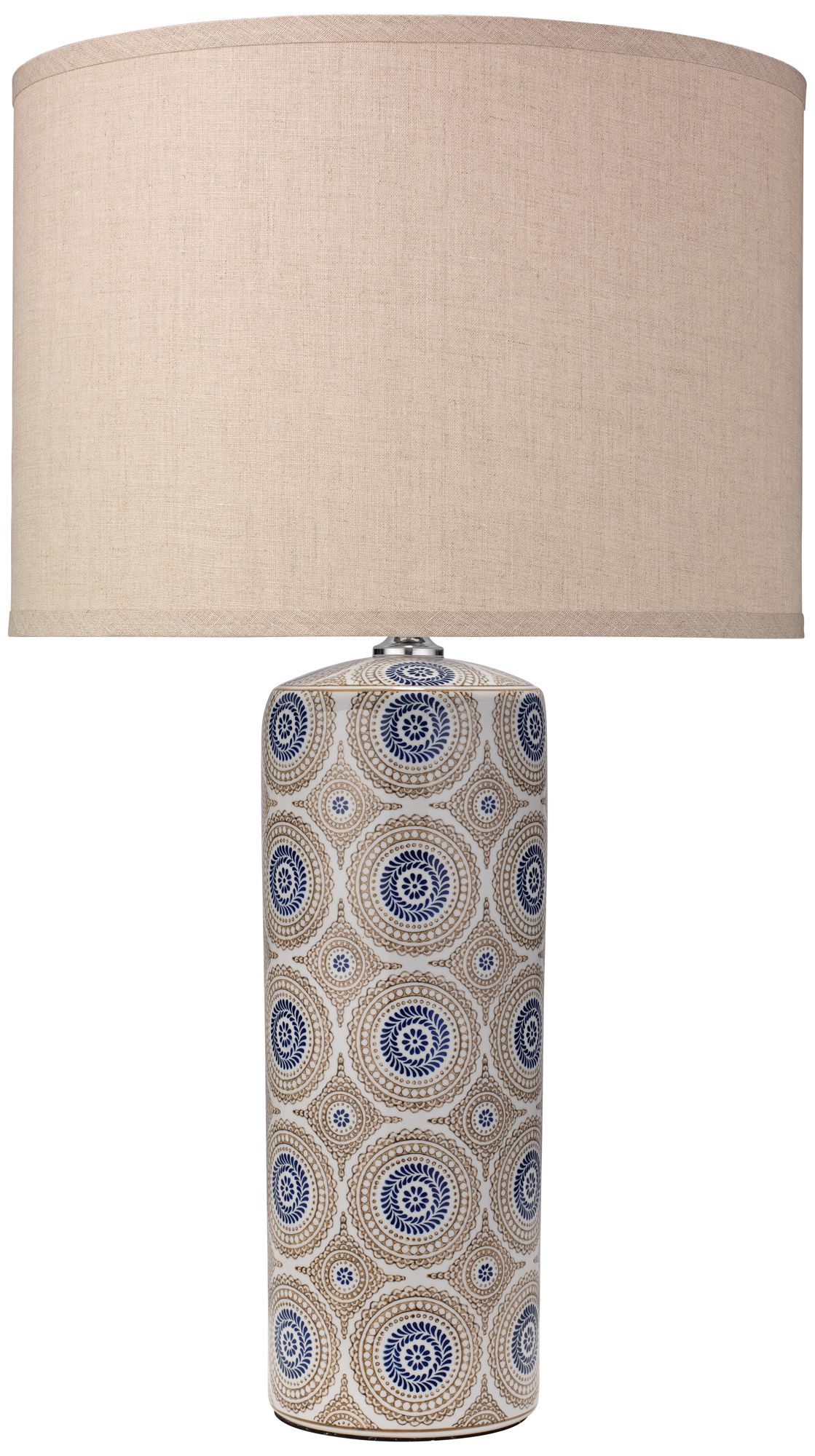 Fiona Blue and Natural Patterned Ceramic Column Table Lamp 44V79