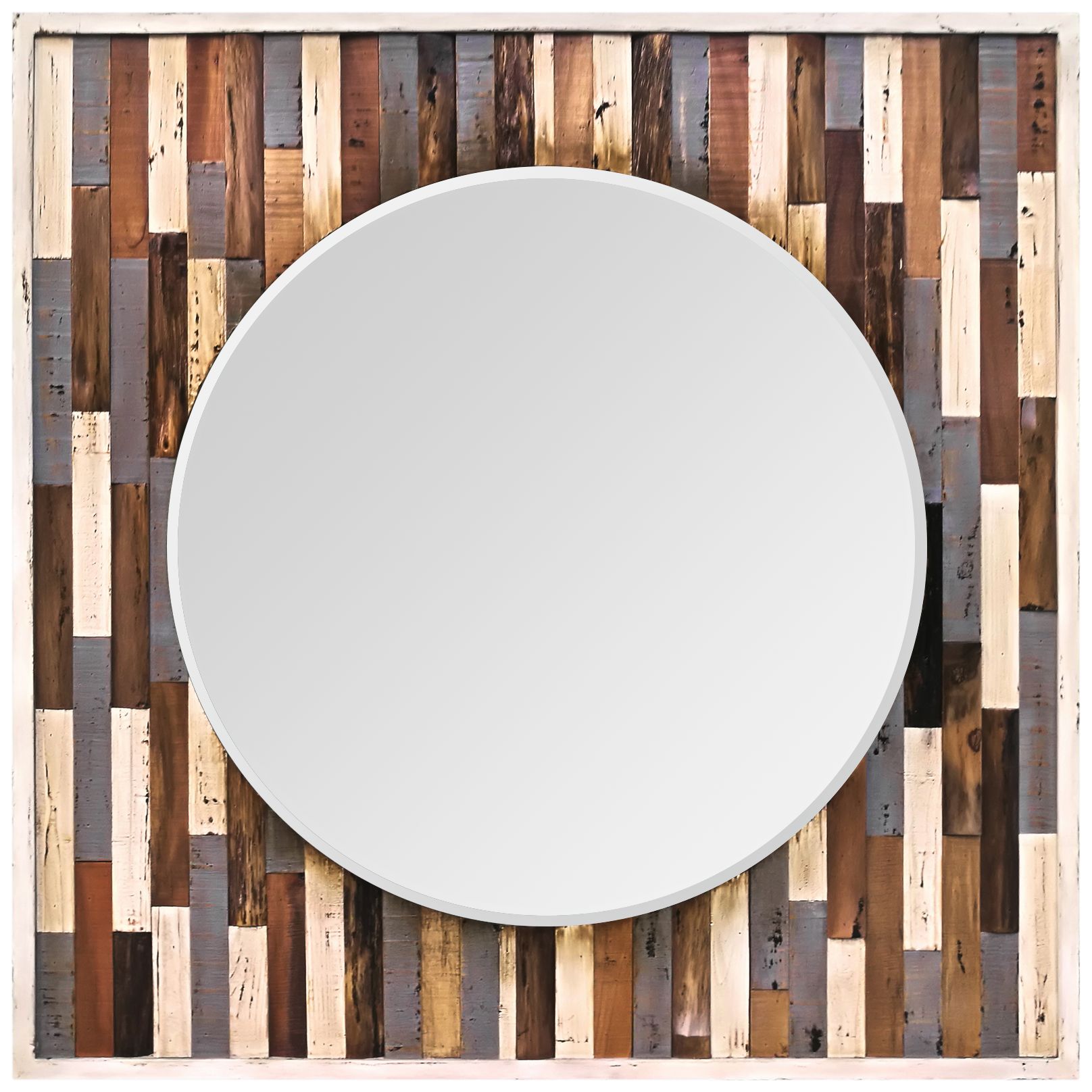 Country Pine Reclaimed Wood 40" Square Framed Wall Mirror 45A42