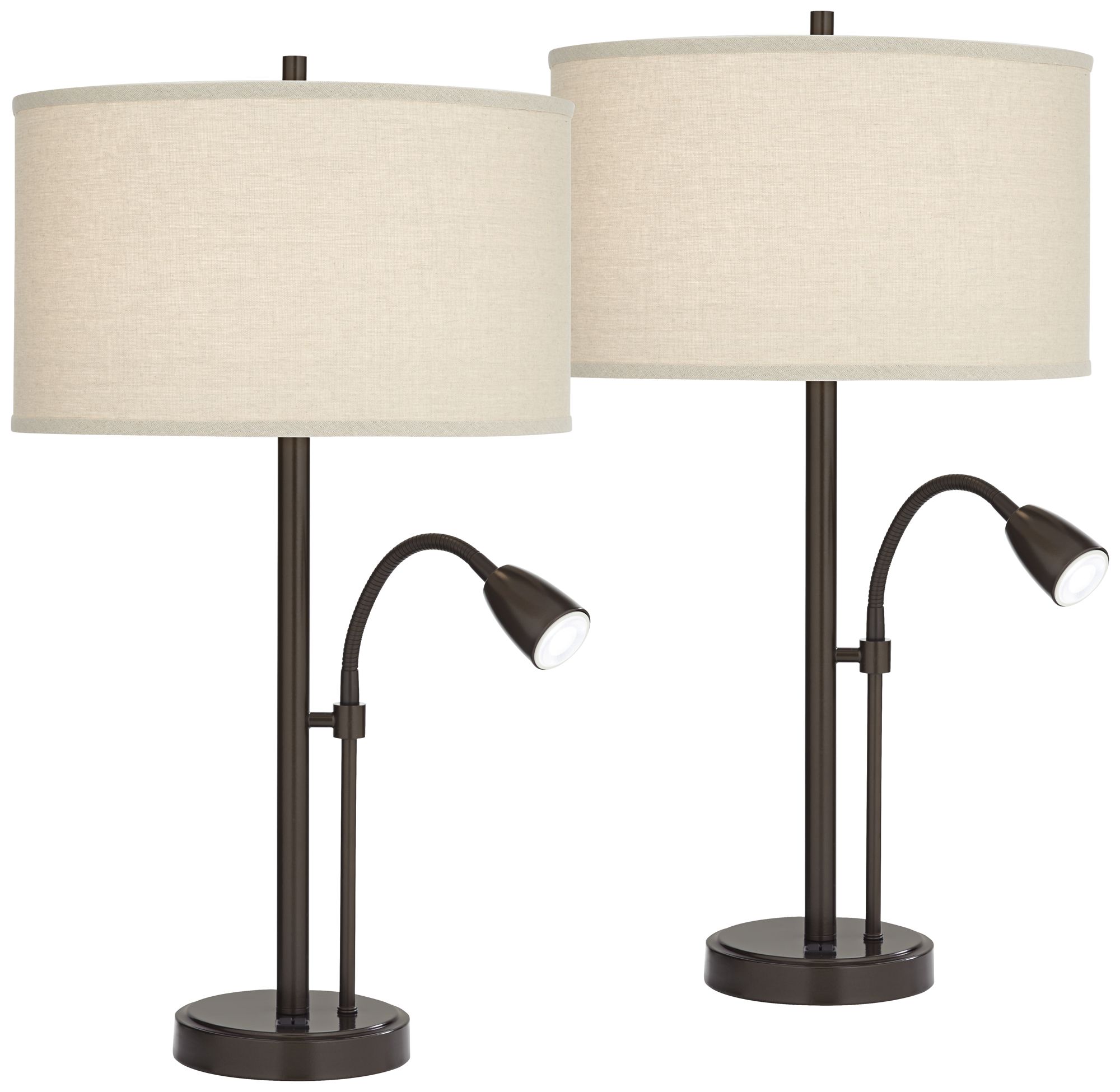 Set of 2 Traverse Bronze Gooseneck LED Lamps with USB Ports 45D81