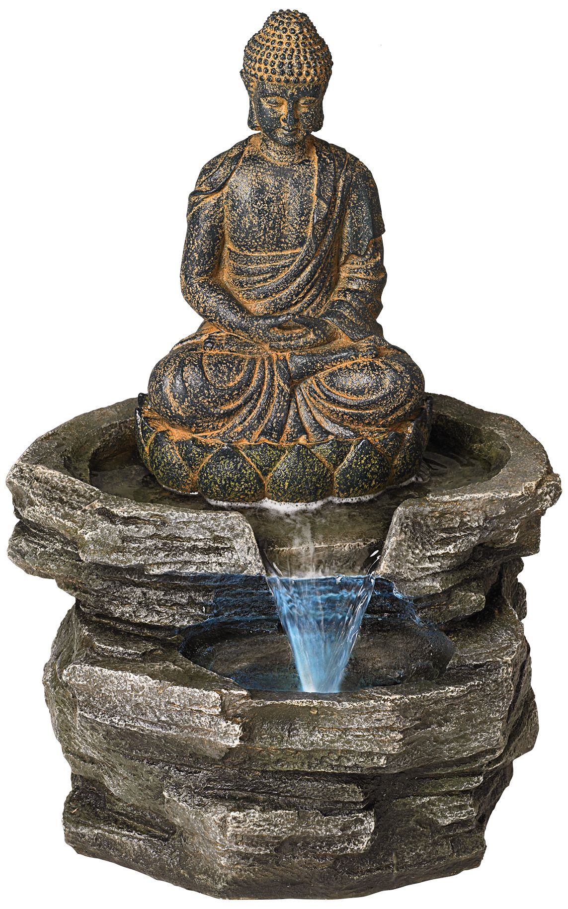 Zen Buddha Outdoor Floor Water Fountain with Light LED 21" Sitting Yard
