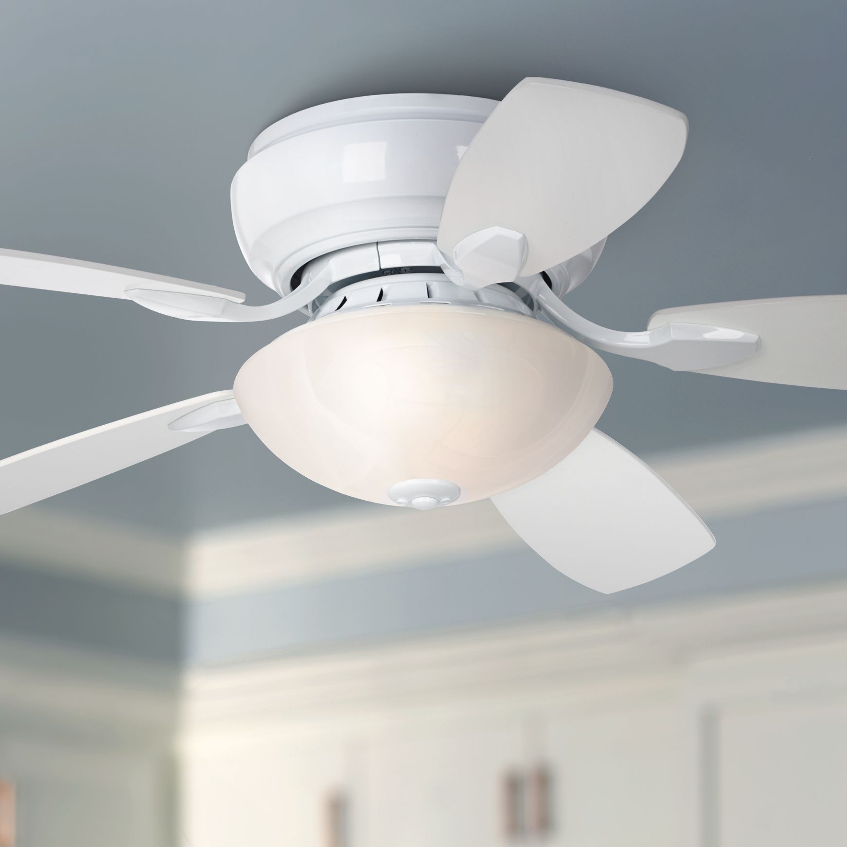 44" Modern Hugger Ceiling Fan with Light LED White Frosted Glass for