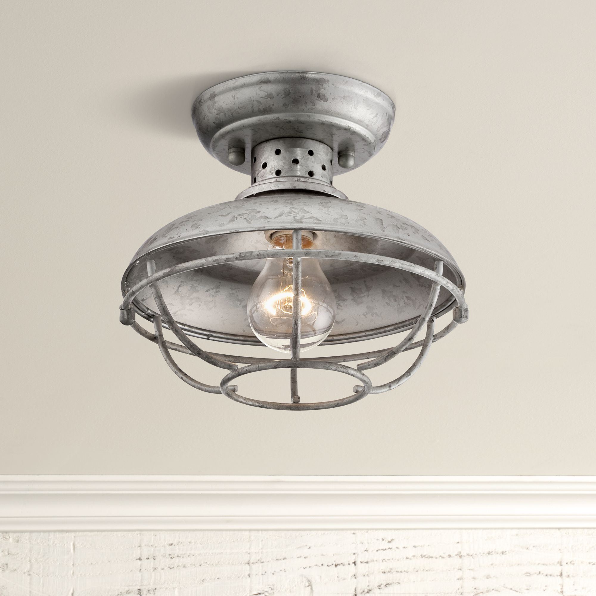 Farmhouse Outdoor Ceiling Light Fixture Galvanized 8 1/2" Damp for