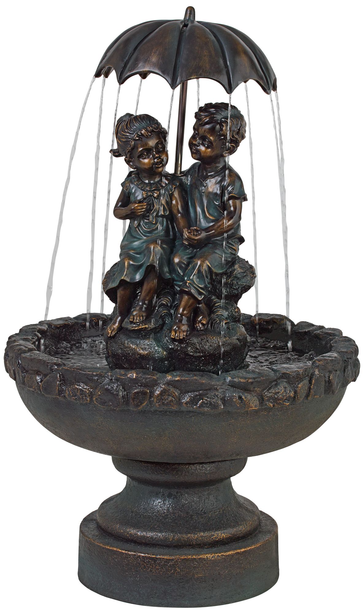 Boy and Girl Under Umbrella 40" High Indoor/Outdoor Fountain 4R475