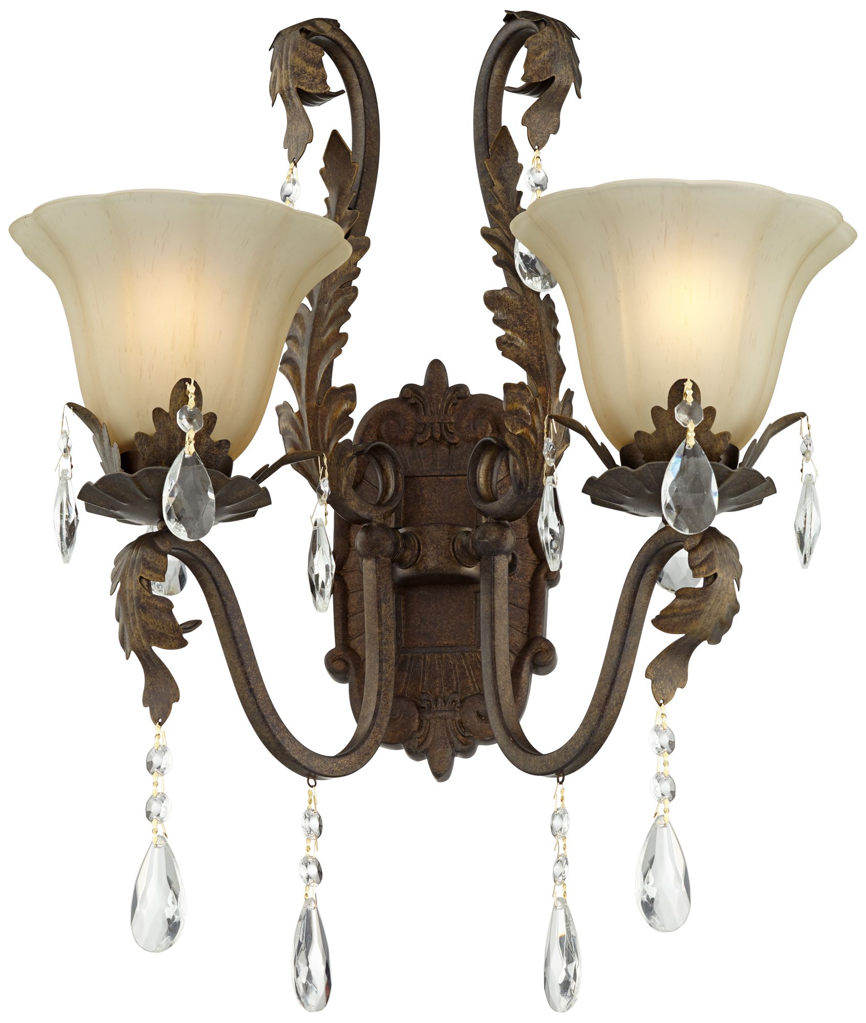 Iron Leaf 15 1/2" Wide Bronze and Crystal Wall Sconce 50921 Lamps Plus