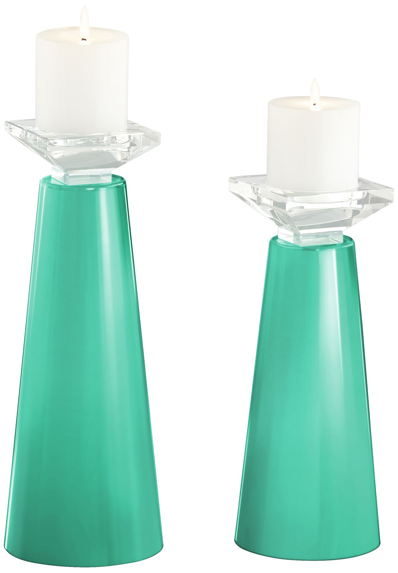 Meghan Turquoise Glass Pillar Candle Holder Set of 2 53J68 Lamps Plus