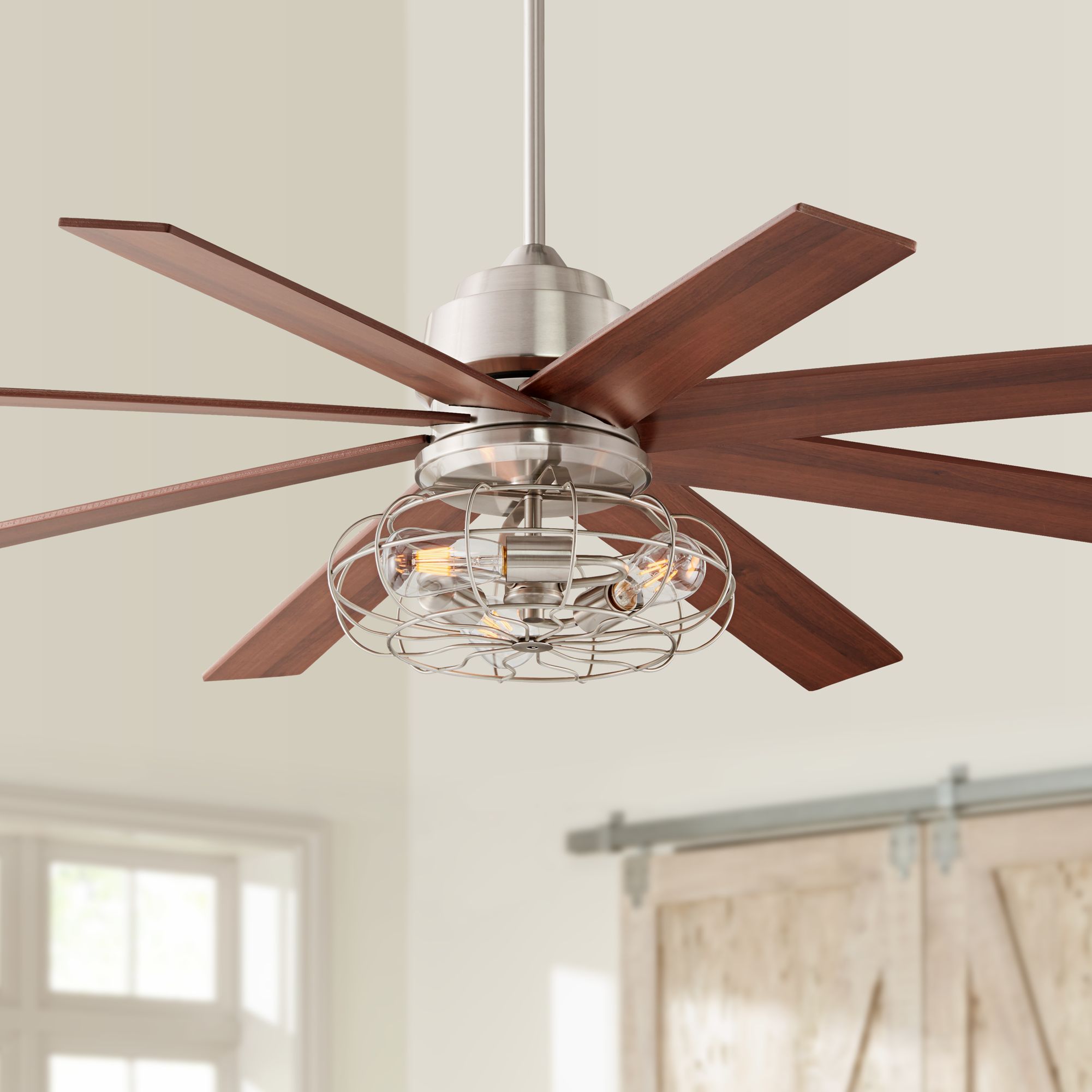 60" Industrial The Strand Ceiling Fan with Light LED Brushed Nickel