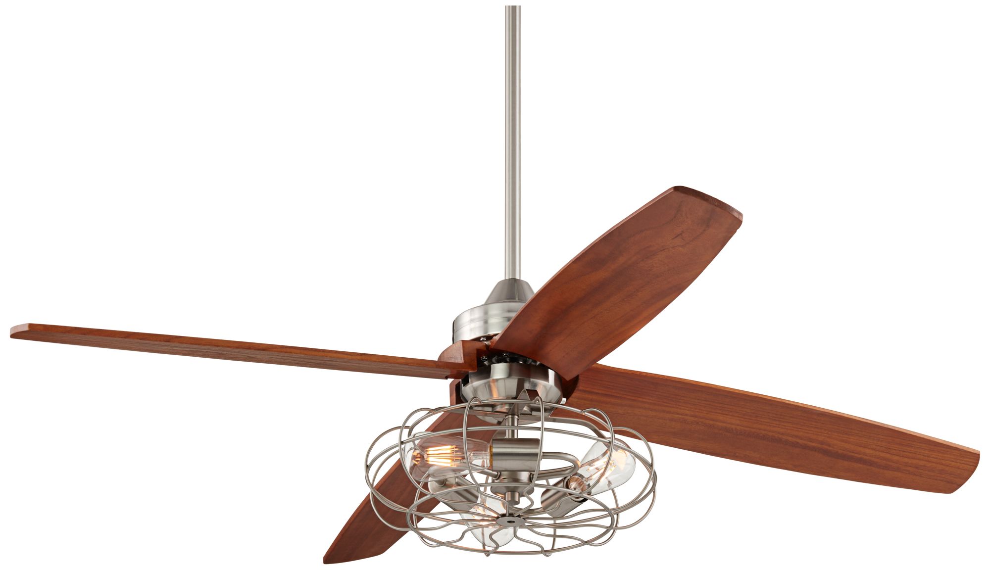 52" Brushed Nickel Ceiling Fan W/ LED Vintage Cage Light Kit 57T75