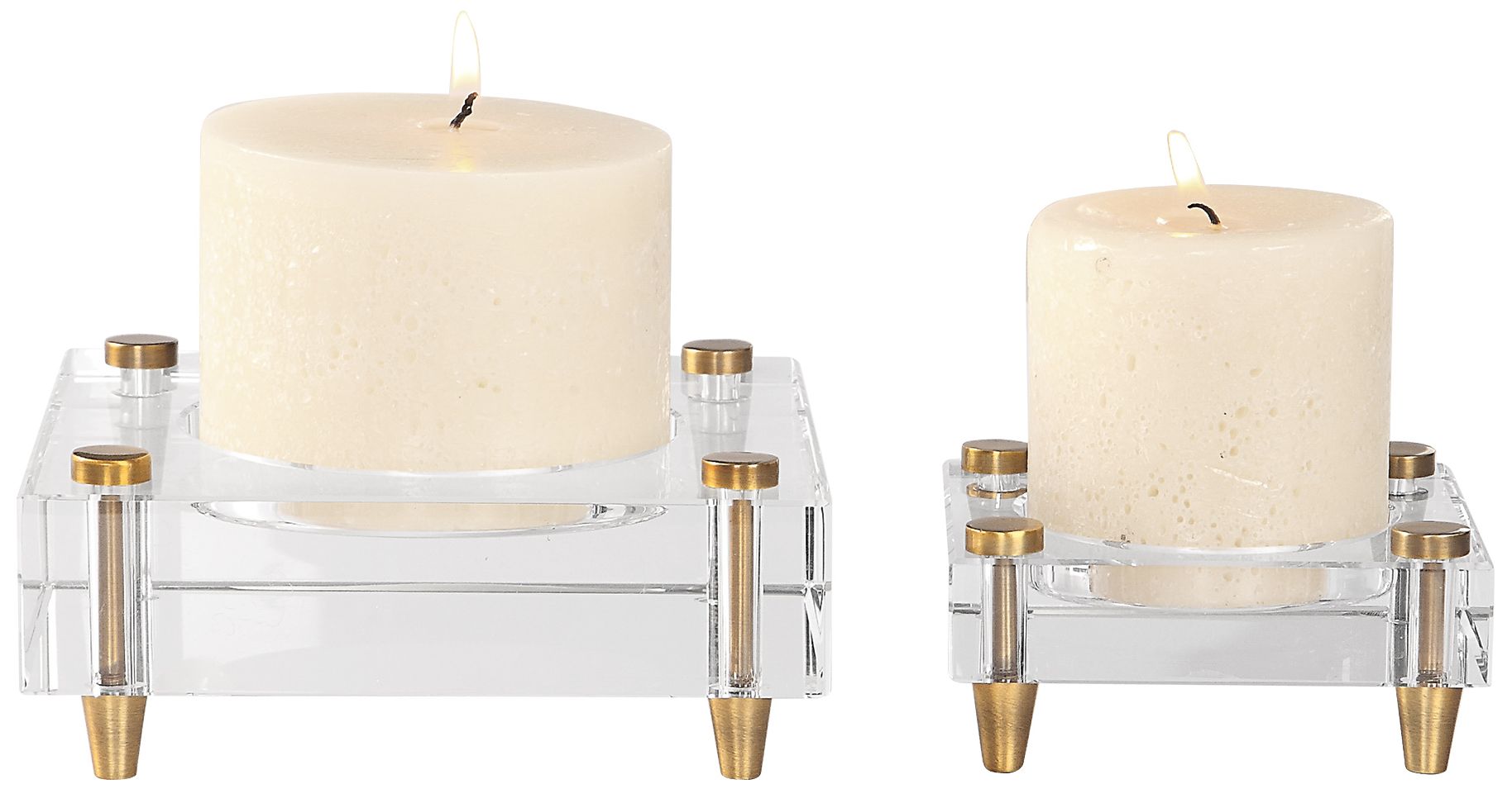 Claire Brass and Crystal Pillar Candle Holder Set of 2 58J21 Lamps