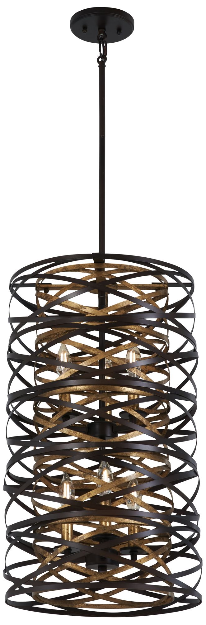 Vortic Flow 14"W Dark Bronze and Mosaic Gold 6Light Pendant 58K80