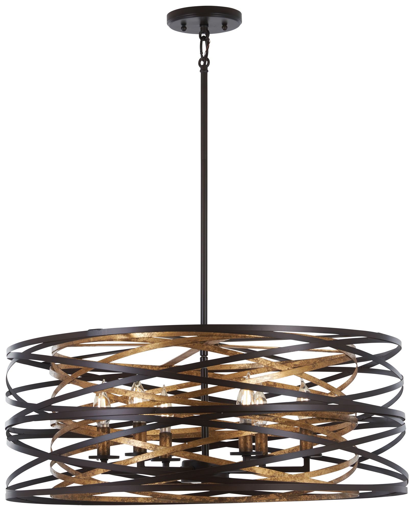 Vortic Flow 26" Wide Dark Bronze Mosaic Gold 6Light Pendant 58M48