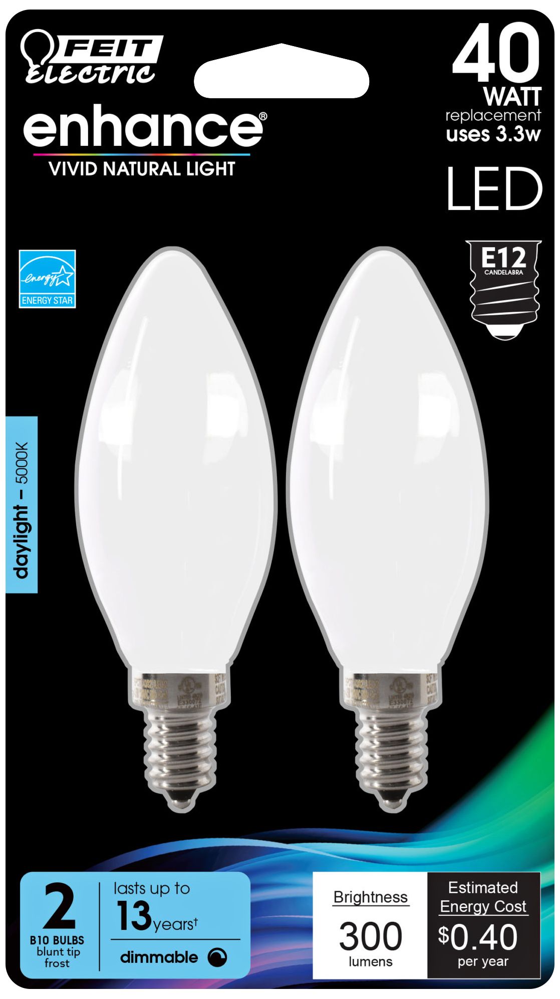 40W Equivalent Frosted 3.3W LED E12 Torpedo Bulb 2Pack 59N53