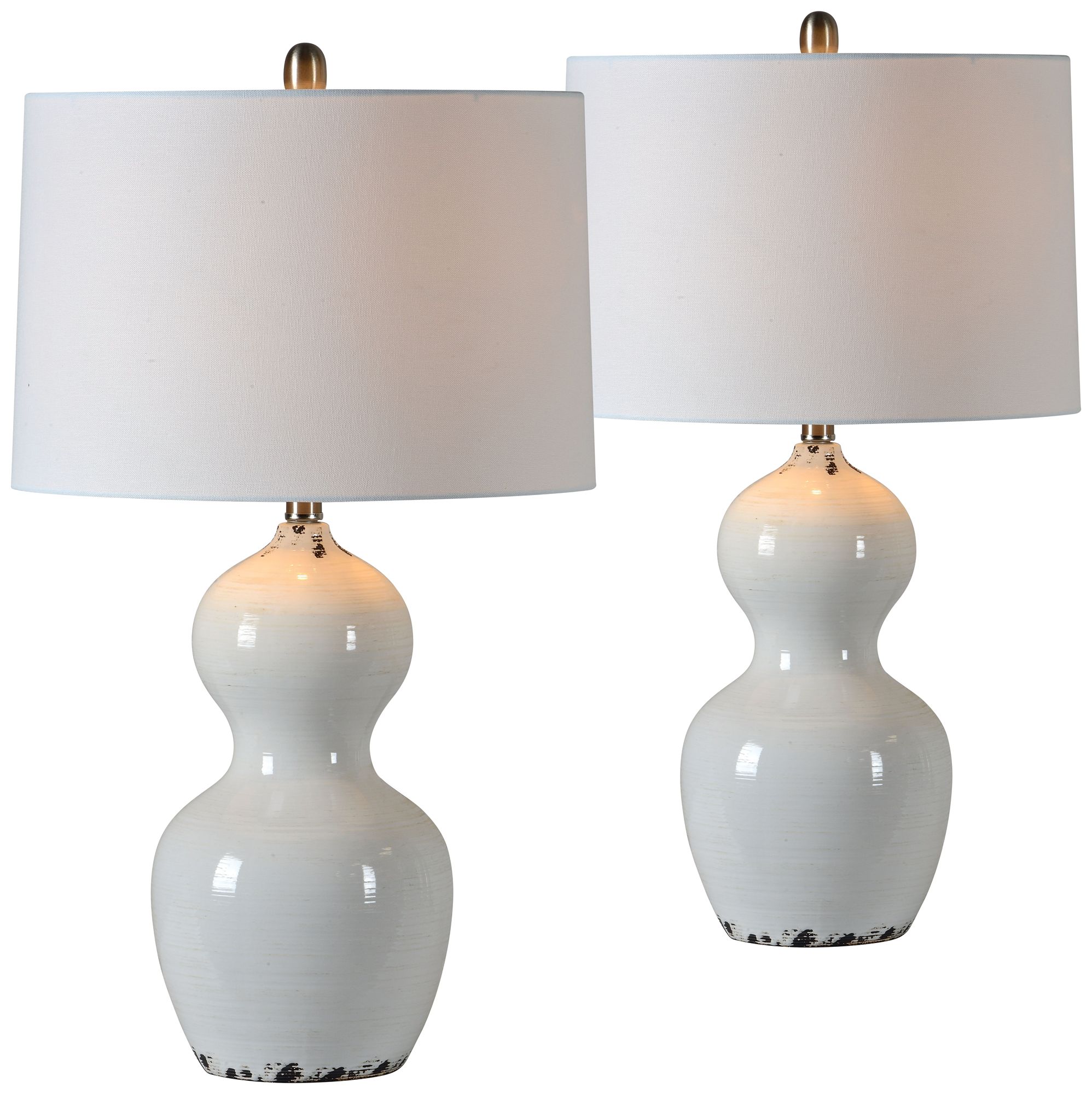 Forty West Rachel Rustic White Gourd Table Lamps Set of 2 603N0