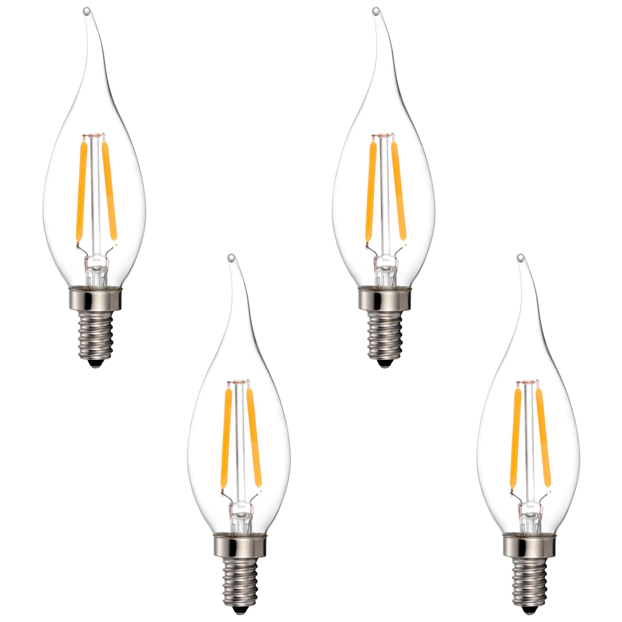 25W Equivalent Clear 2W LED Dimmable Candelabra Bulb 4Pack 60C23