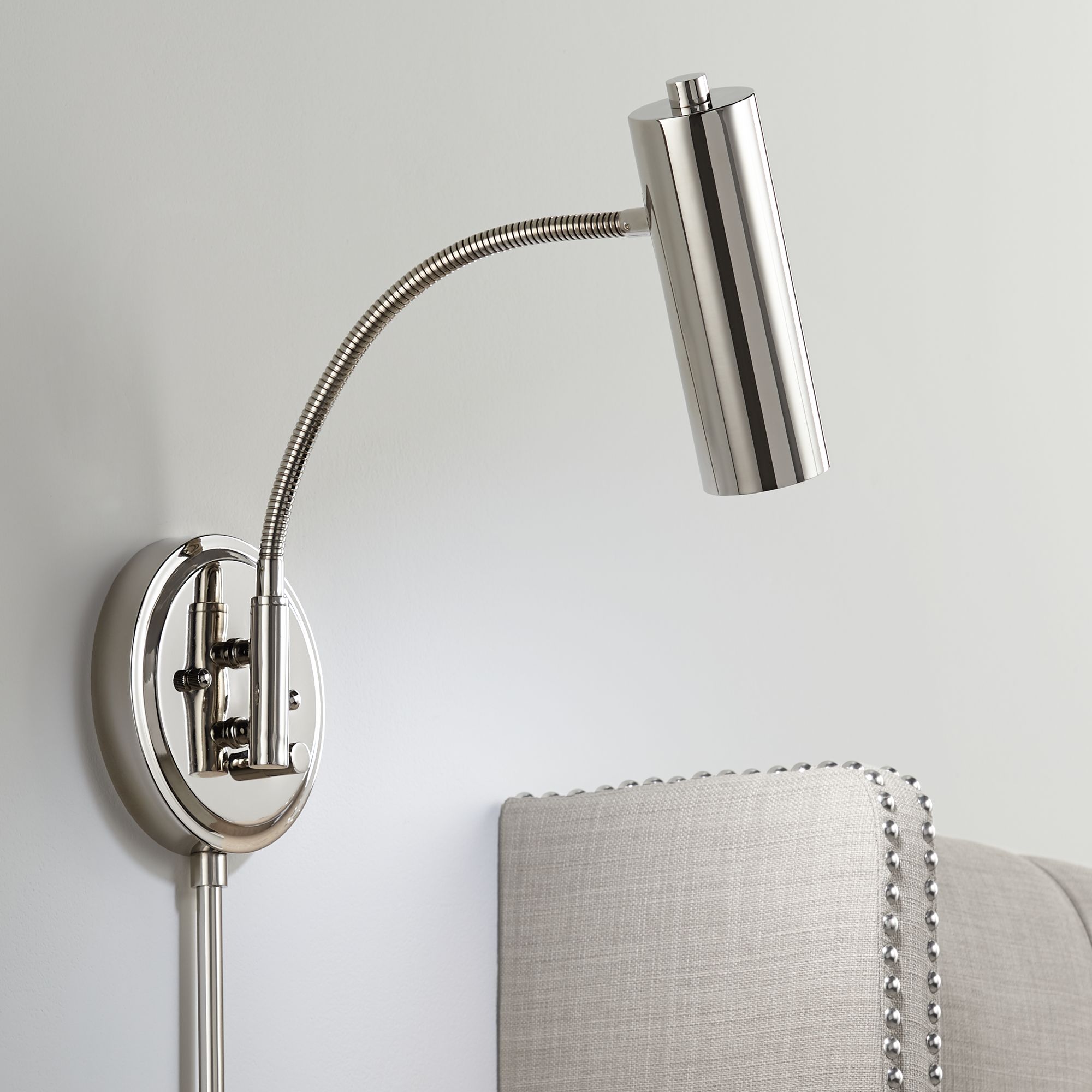 Modern Wall Lamp LED Polished Nickel PlugIn Fixture Gooseneck Arm for