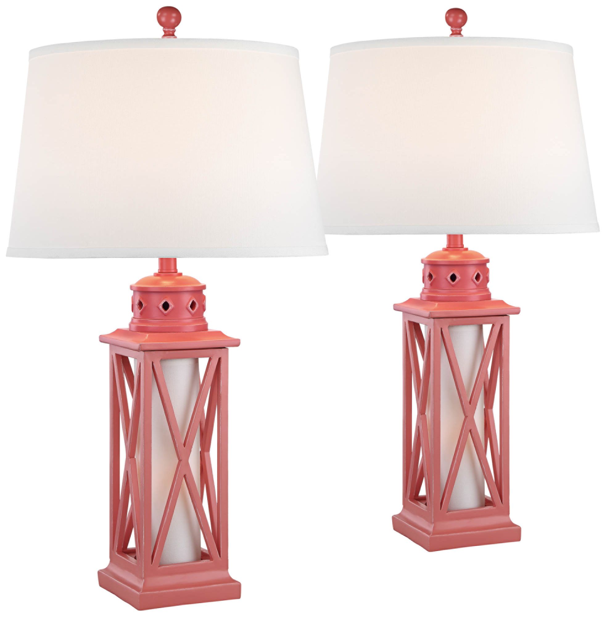 Bondi Coral Coastal Lantern Table Lamps Set of 2 62D70 Lamps Plus
