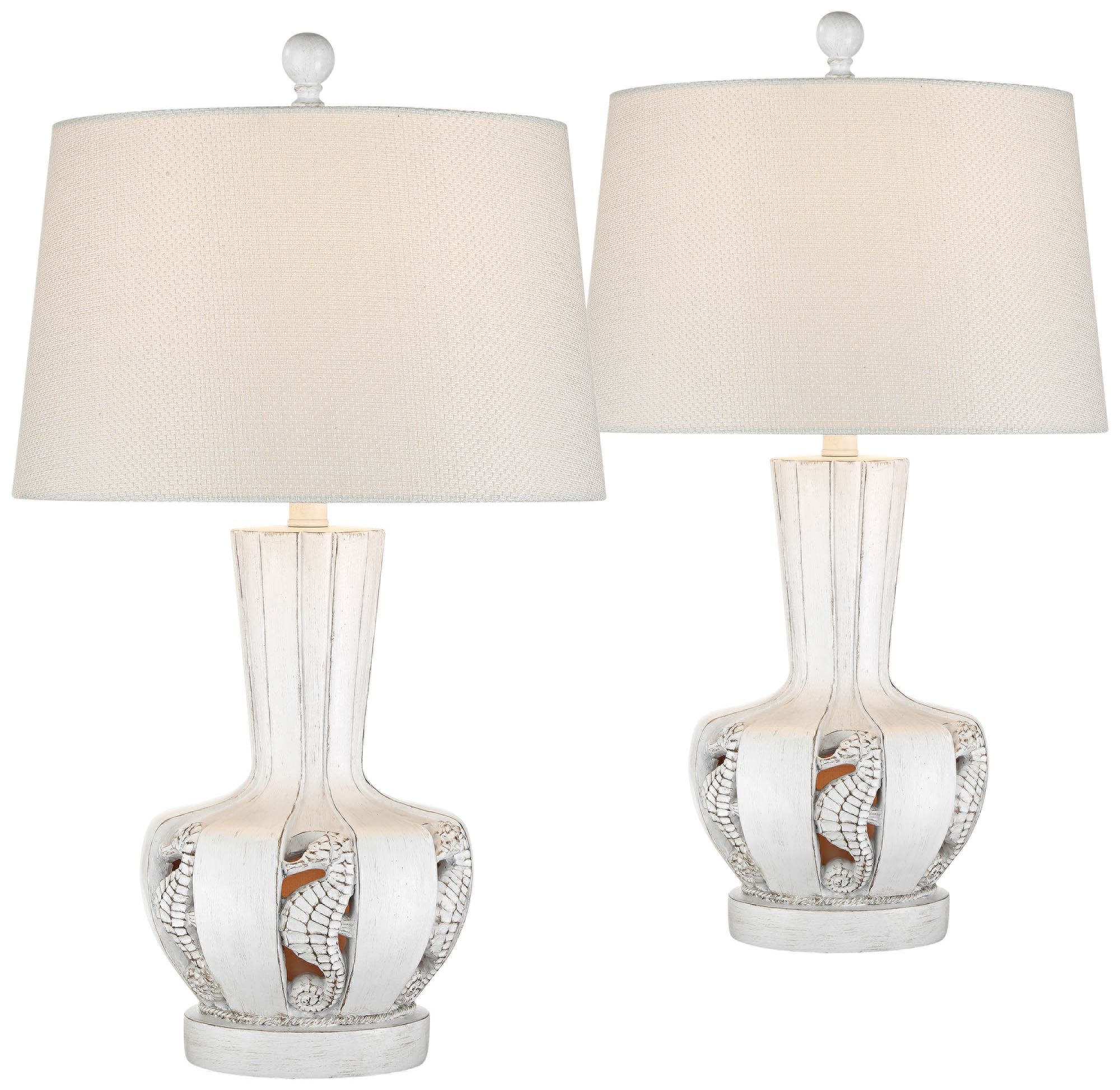 Hurly Antique White Coastal Night Light Table Lamps Set of 2 62V80