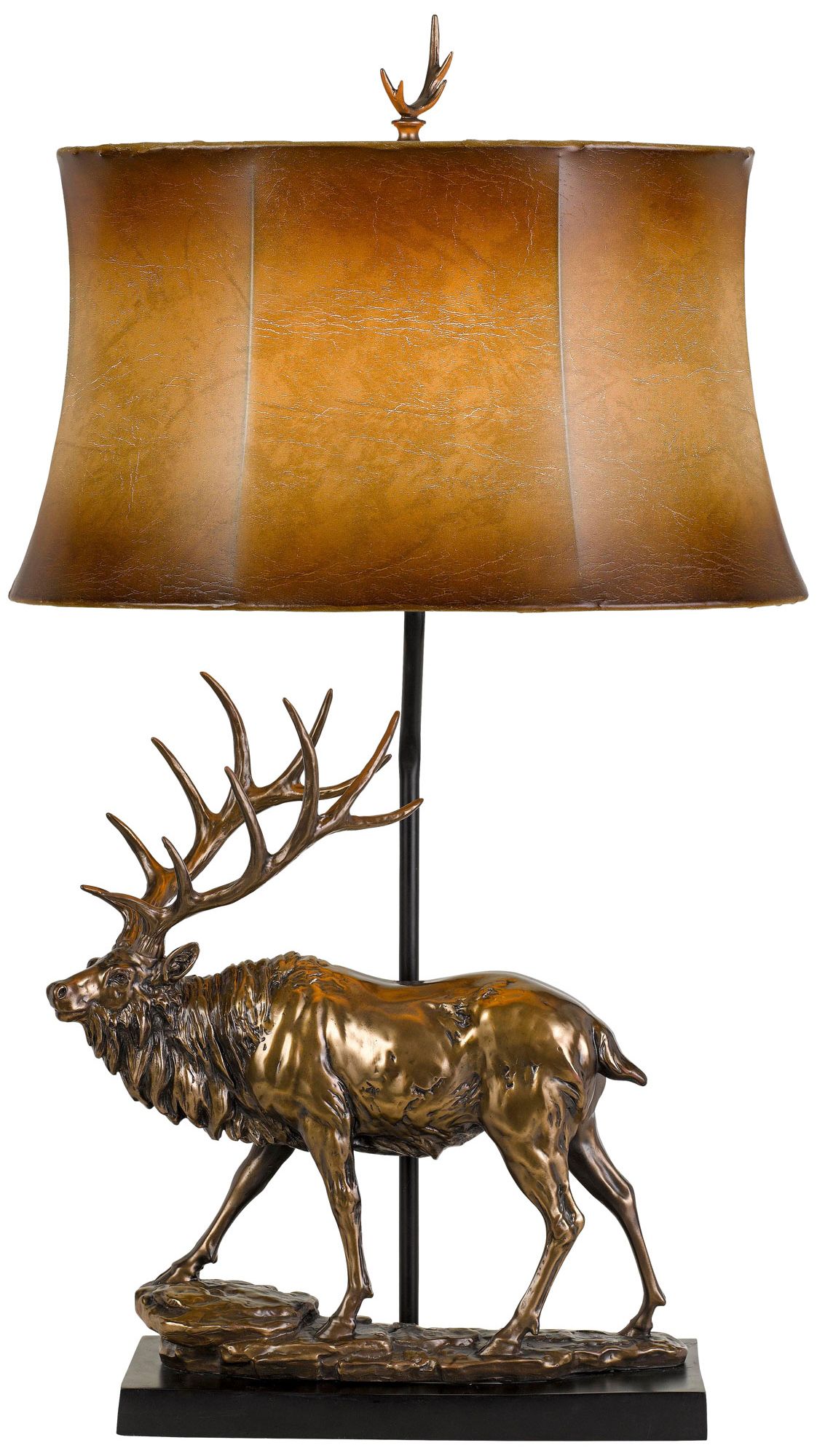 Elk Deer Antique Bronze Table Lamp with Leatherette Shade 63K19