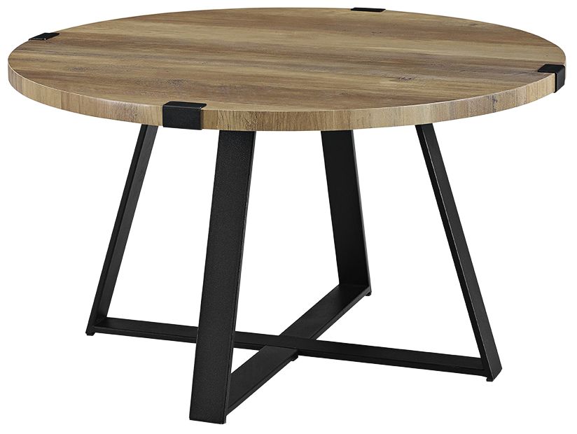 Rustic 31" Wide Metal Legs and Oak Top Round Coffee Table