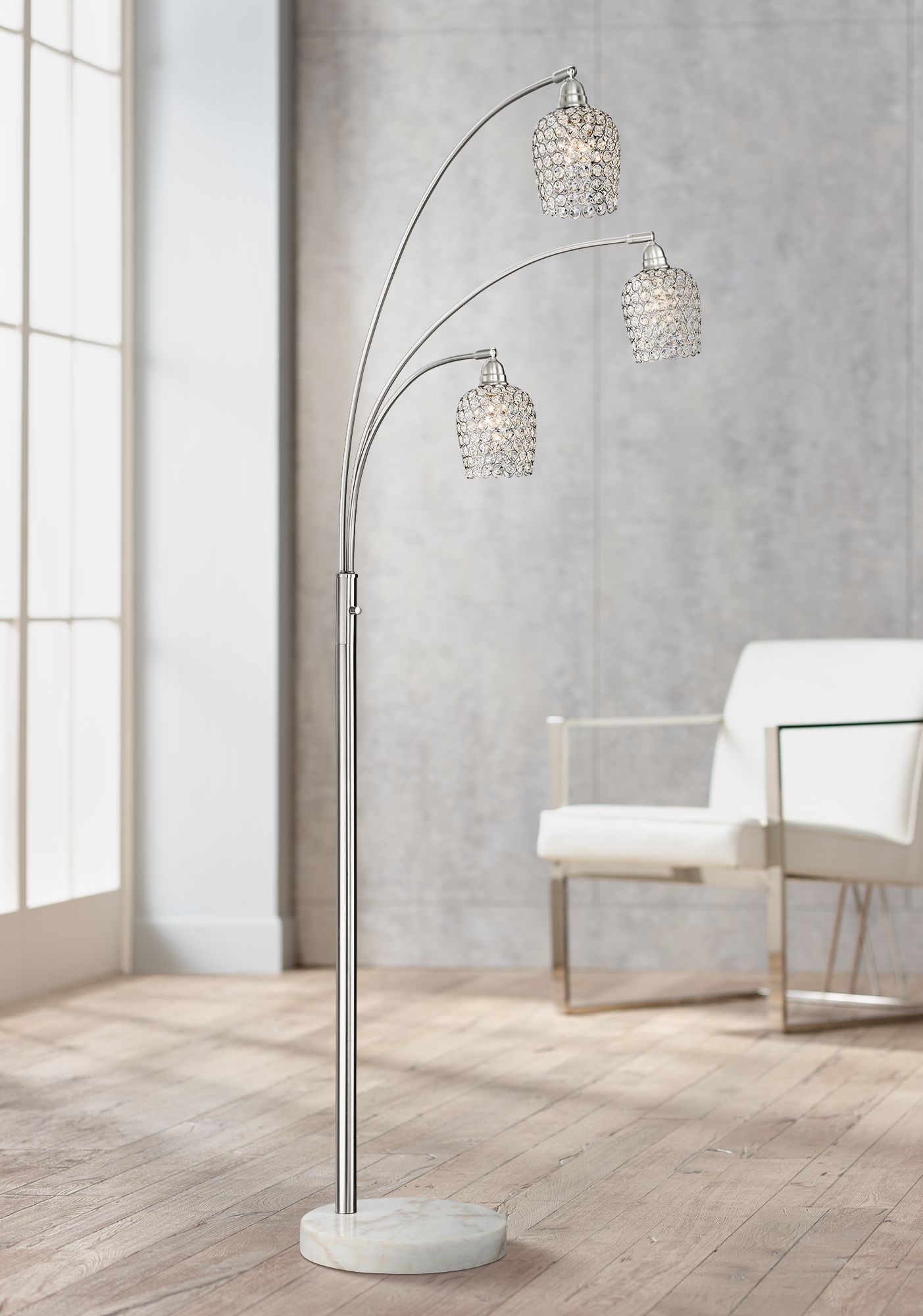 Modern Arc Floor Lamp Brushed Nickel 3Light Crystal