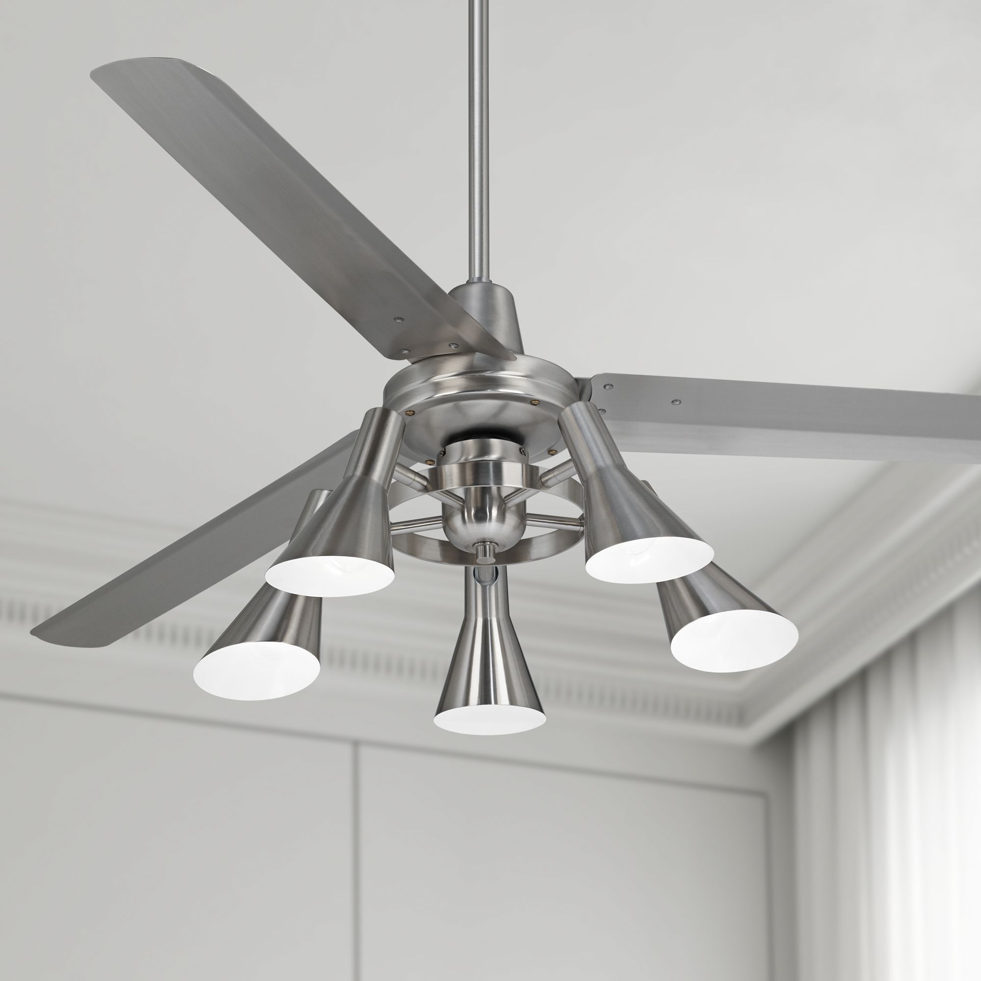 60" Industrial Ceiling Fan with Light LED Remote Brushed