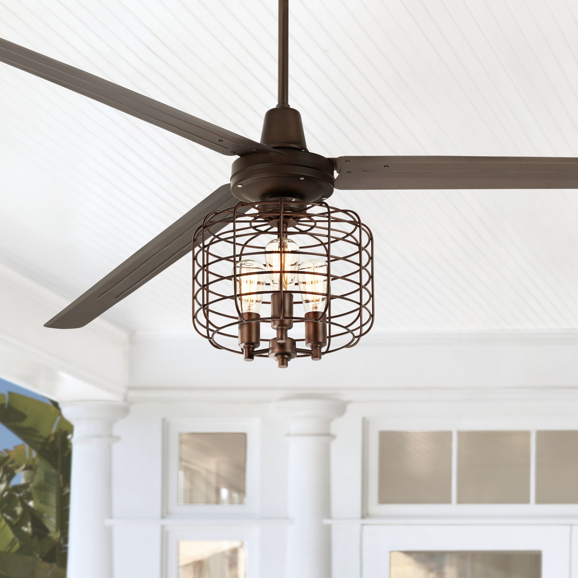 72" Outdoor Ceiling Fan with Light LED Remote Bronze Damp Rated for