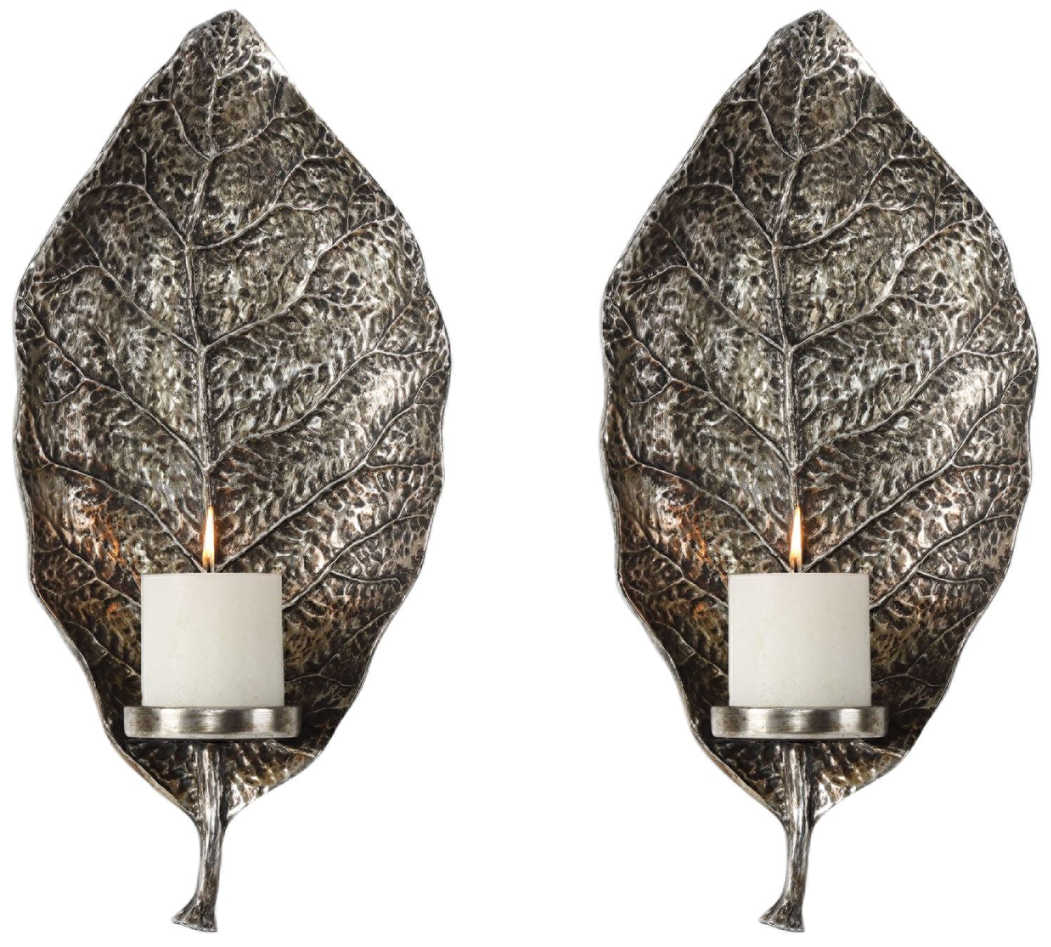 Zelkova 19 1/2" High Antiqued Silver Candle Wall Sconce Set of 2