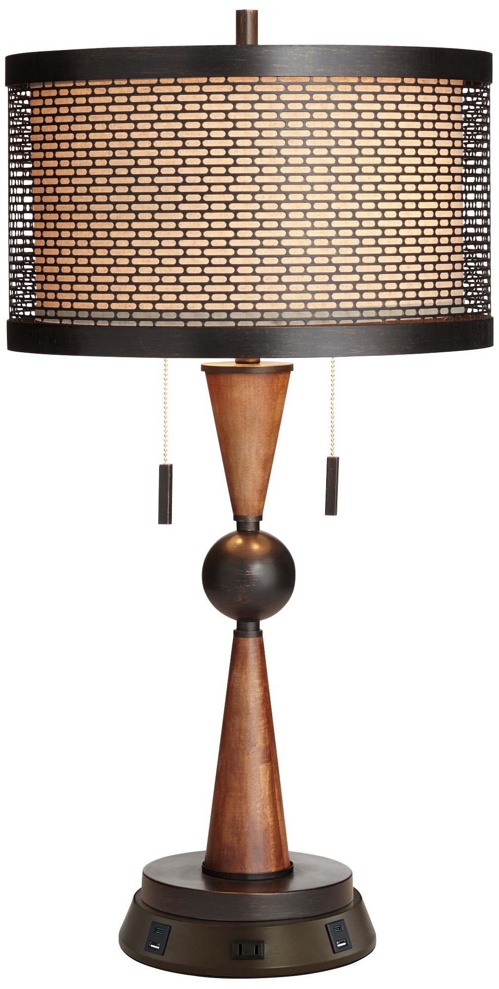 Hunter Bronze Cherry Wood Table Lamp with USB Workstation Base 66J40