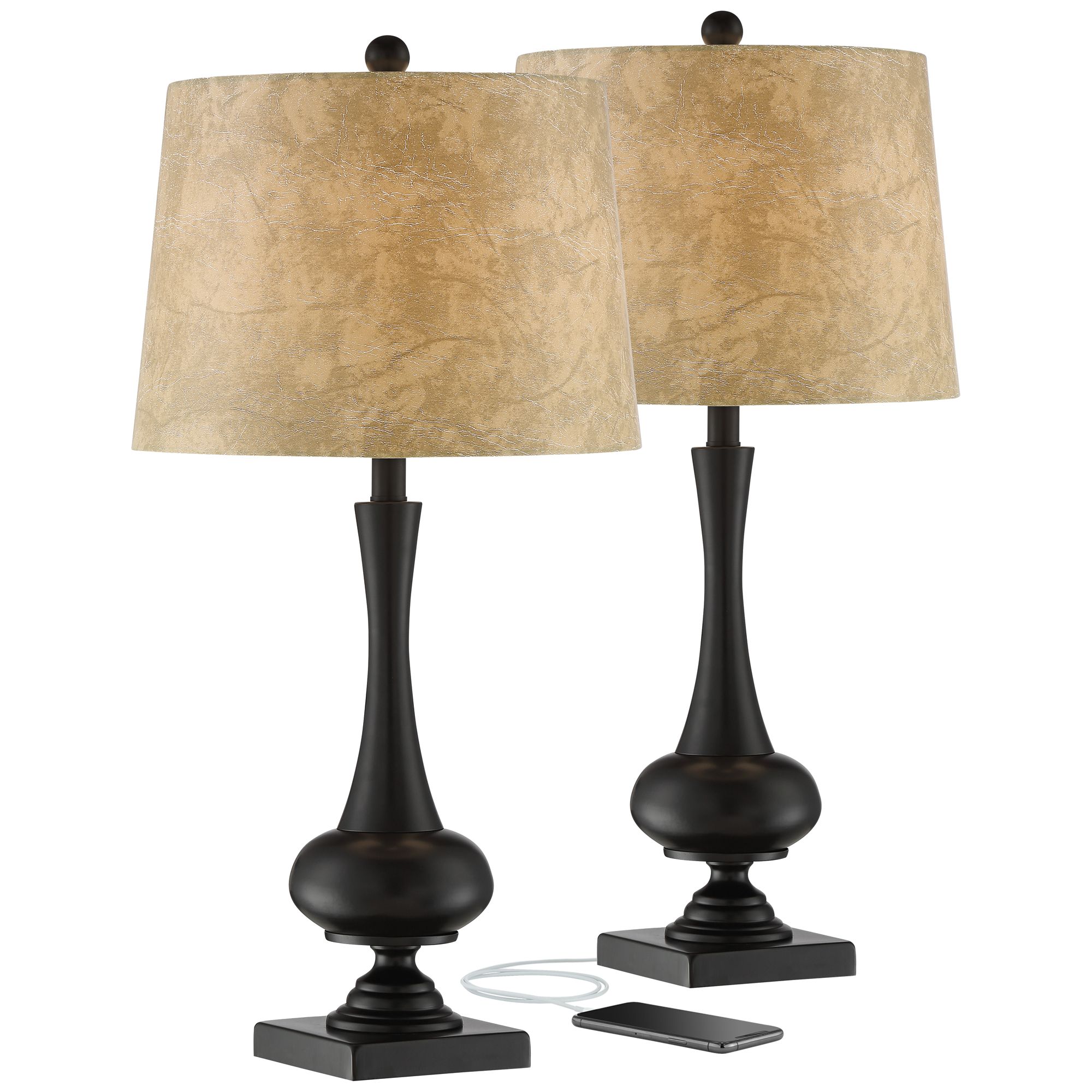 Ross Bronze Metal Table Lamps with USB Ports Set of 2 67E18 Lamps Plus