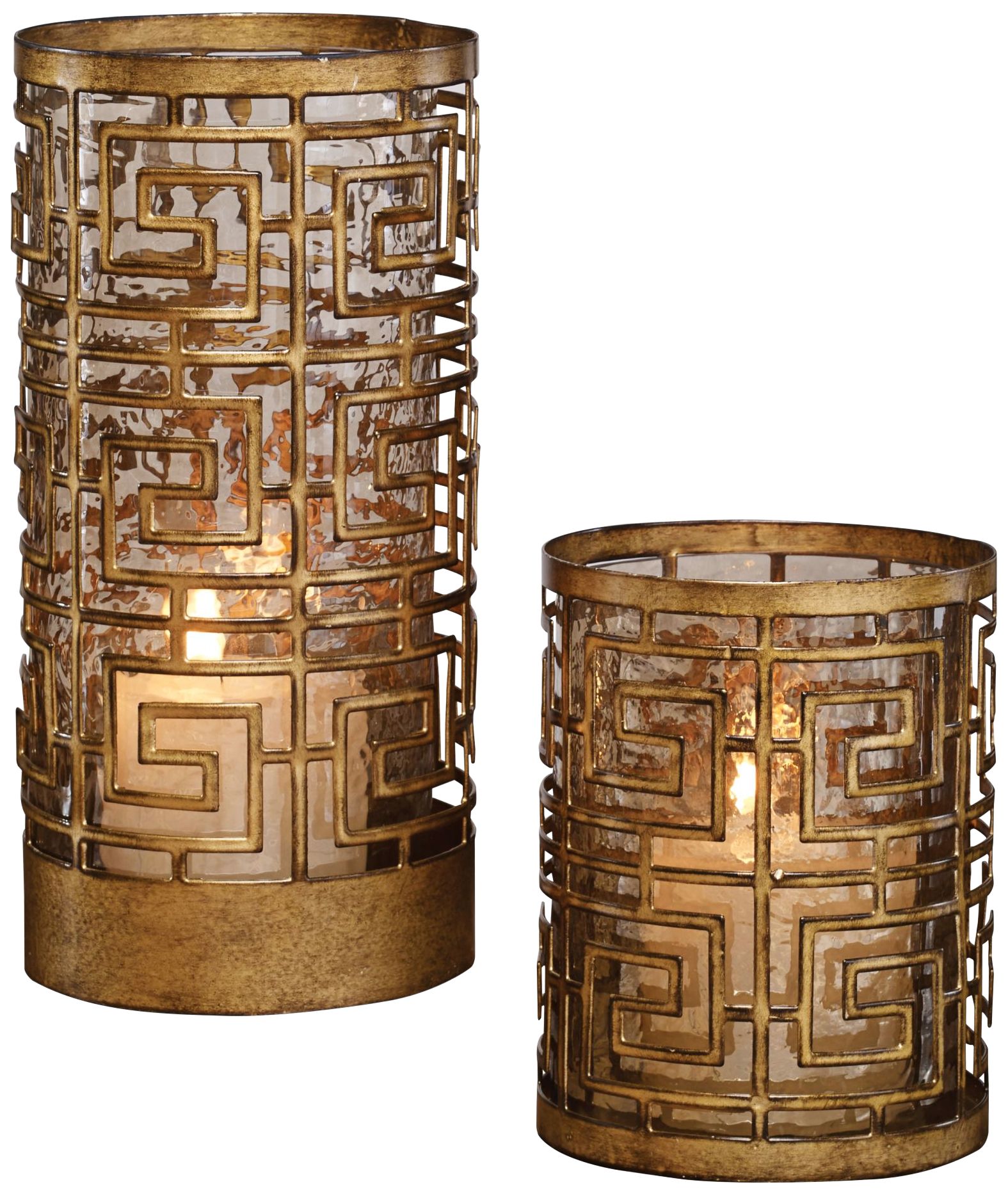 Ruhi Antique Gold Hurricane Candle Holders Set of 2 67H85 Lamps Plus