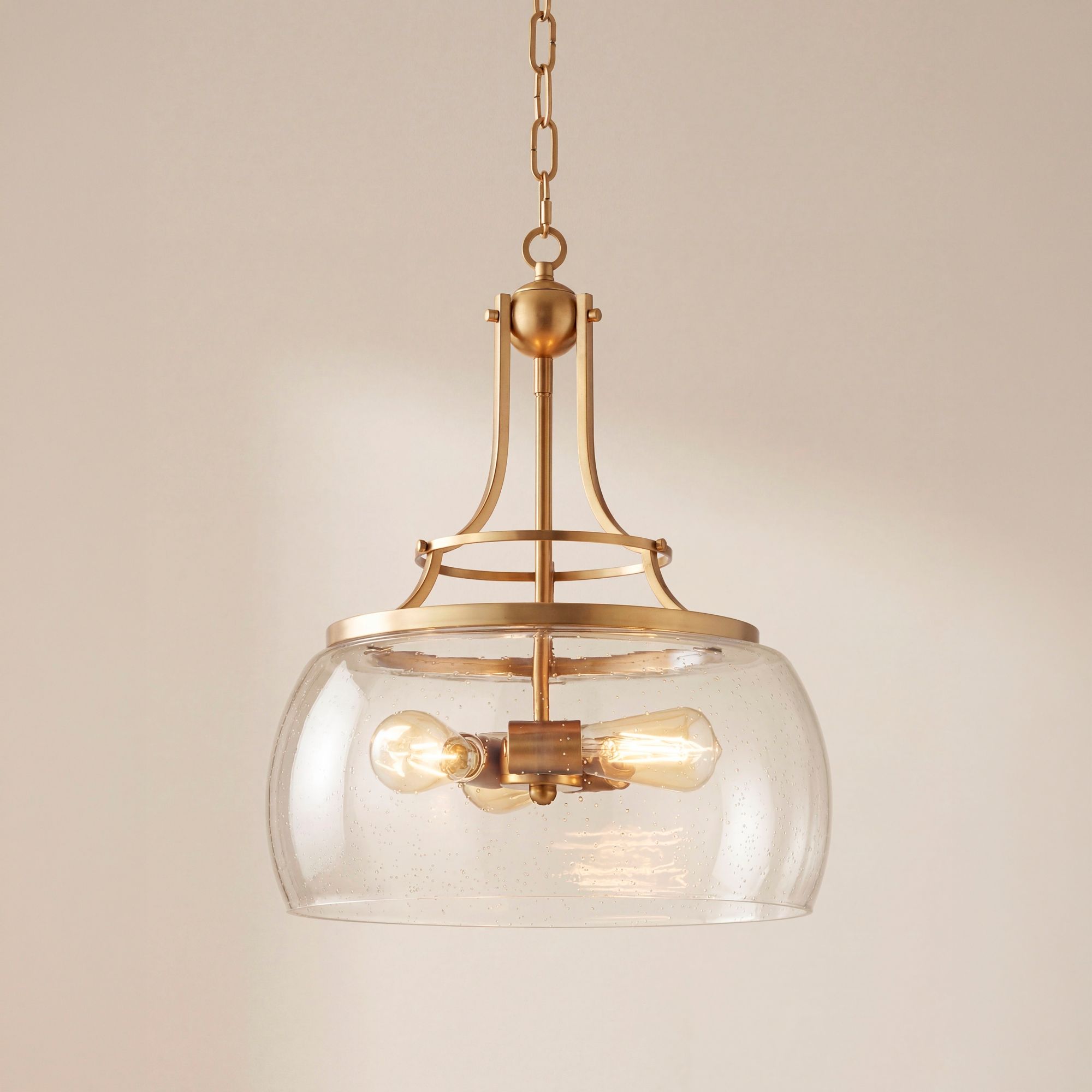 Warm Brass Pendant Chandelier 16" Modern LED Glass 3Light Fixture