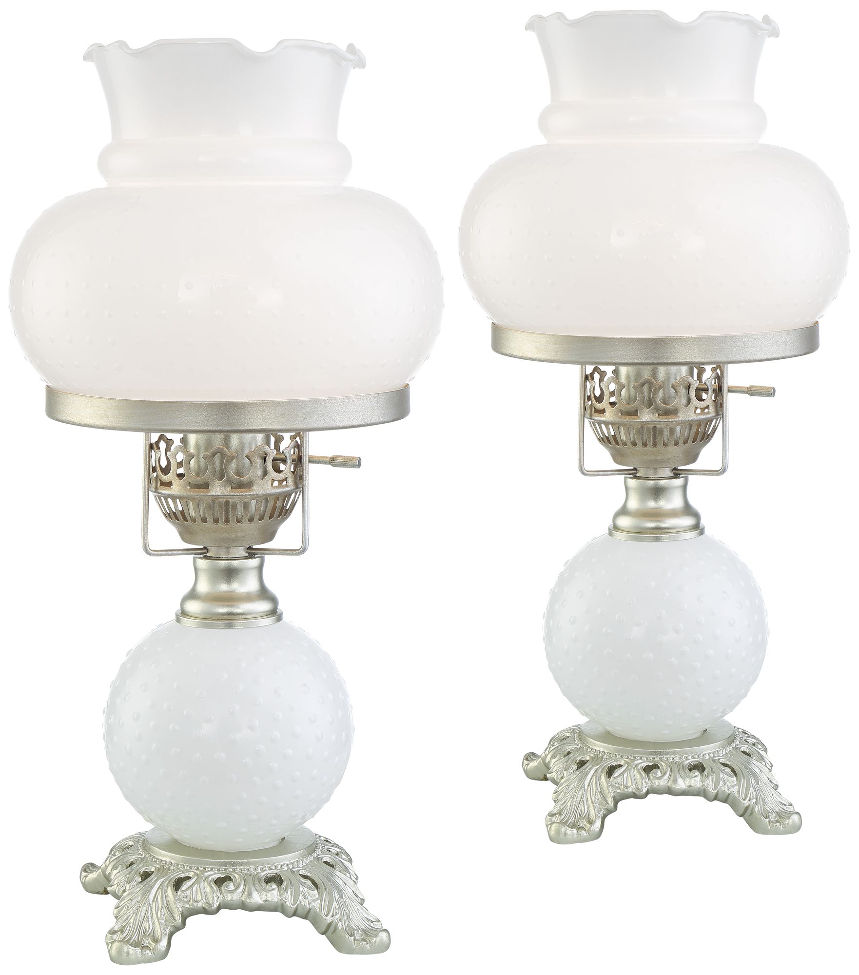 Billy 16" High White Milk Glass Hurricane Lamps Set of 2 69E48