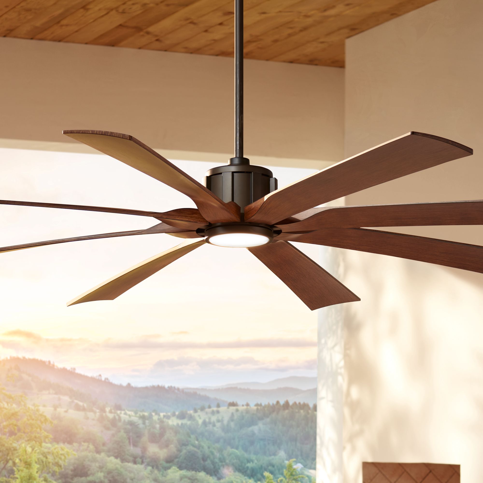 70" Outdoor Ceiling Fan with Light LED Dimmable Remote Bronze Damp