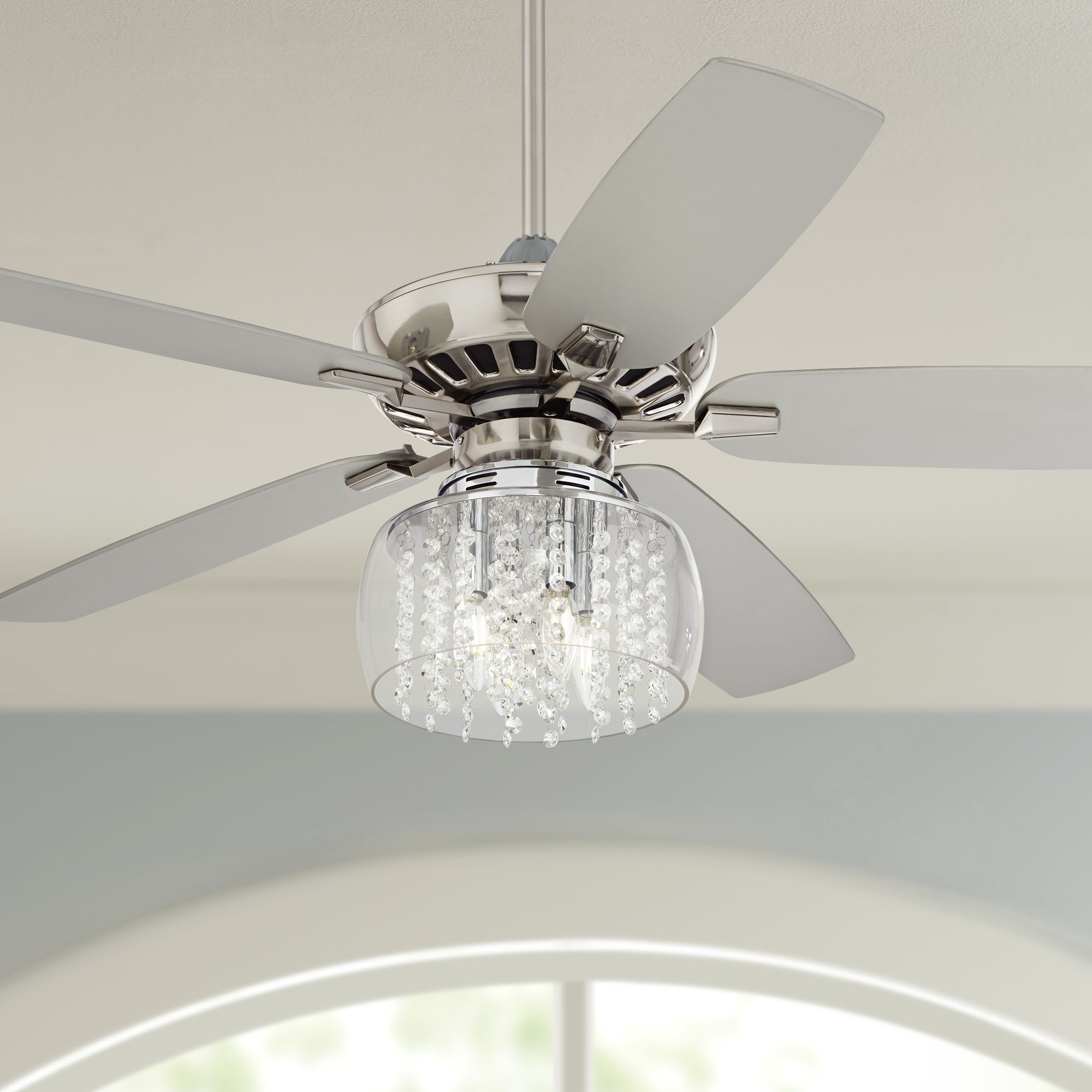 52" Modern Ceiling Fan with Light LED Remote Nickel Clear Glass for