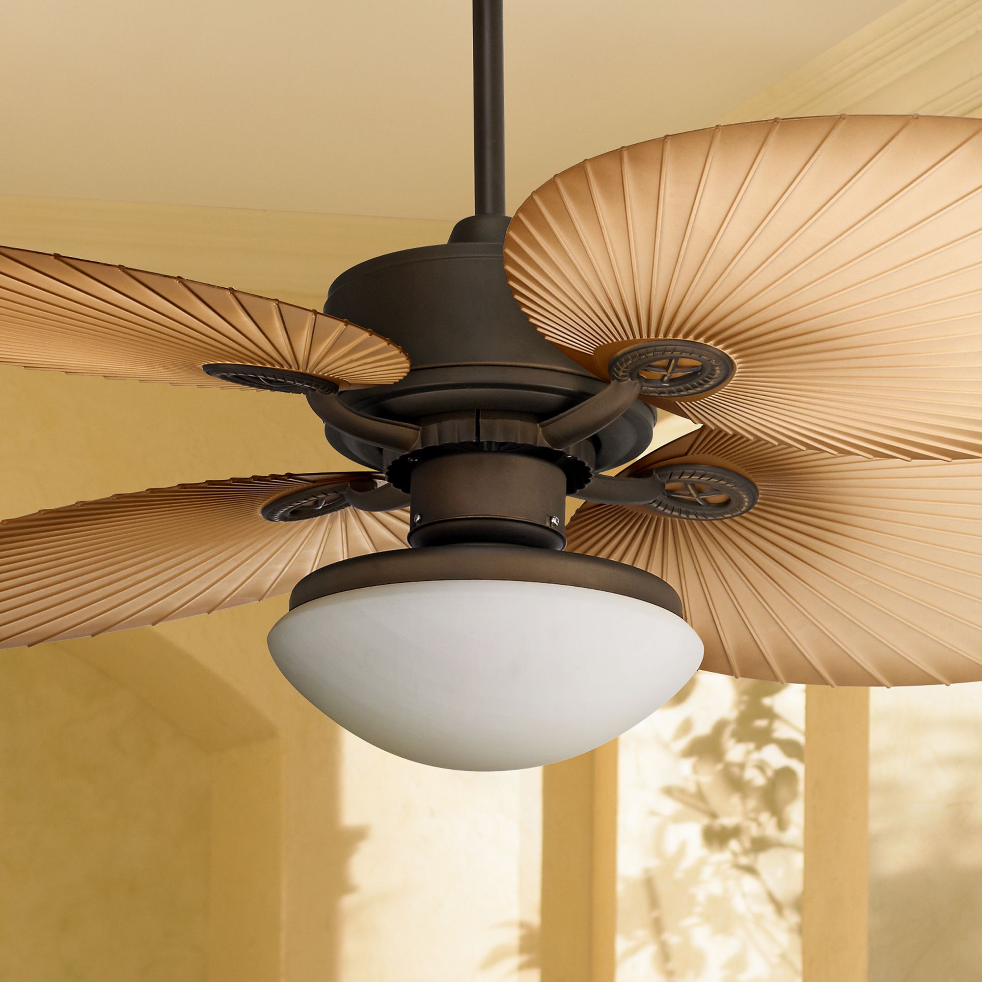 52" Outdoor Ceiling Fan with Light LED Oiled Bronze Wet Rated for Patio