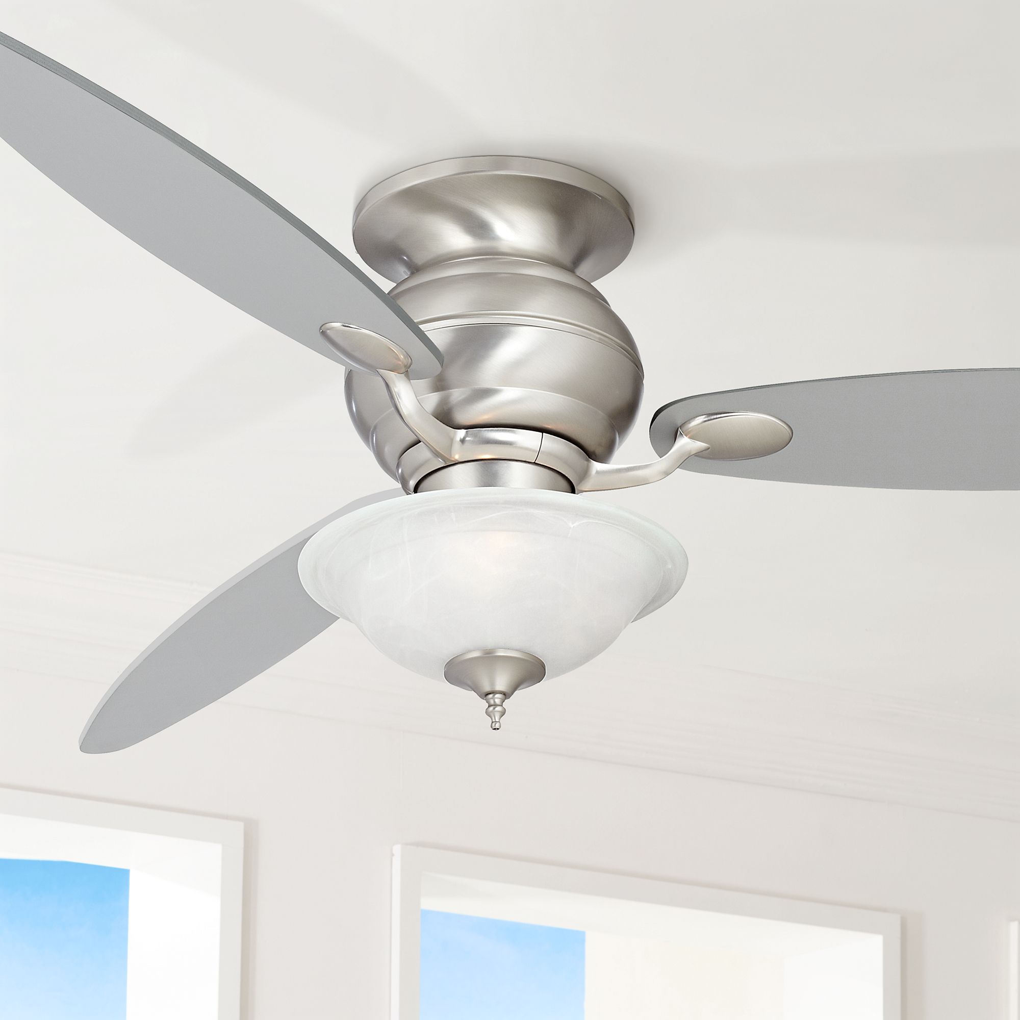 60" Modern Hugger Ceiling Fan with Light LED Brushed Nickel Glass