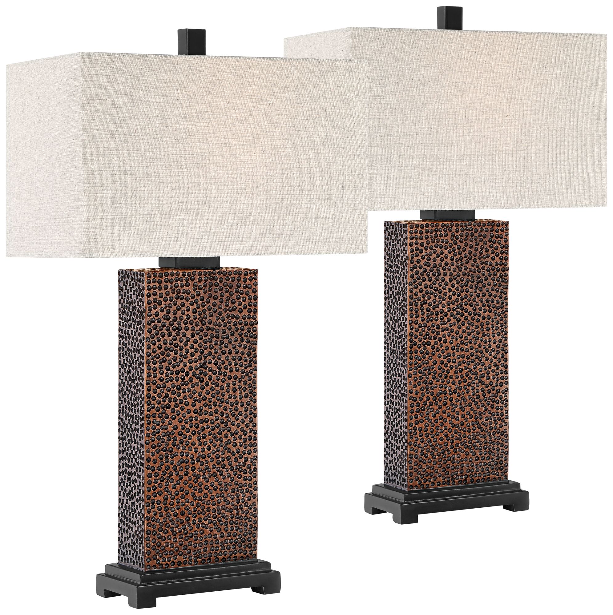 Caldwell Textured Column Bronze Table Lamps Set of 2 76H31 Lamps Plus
