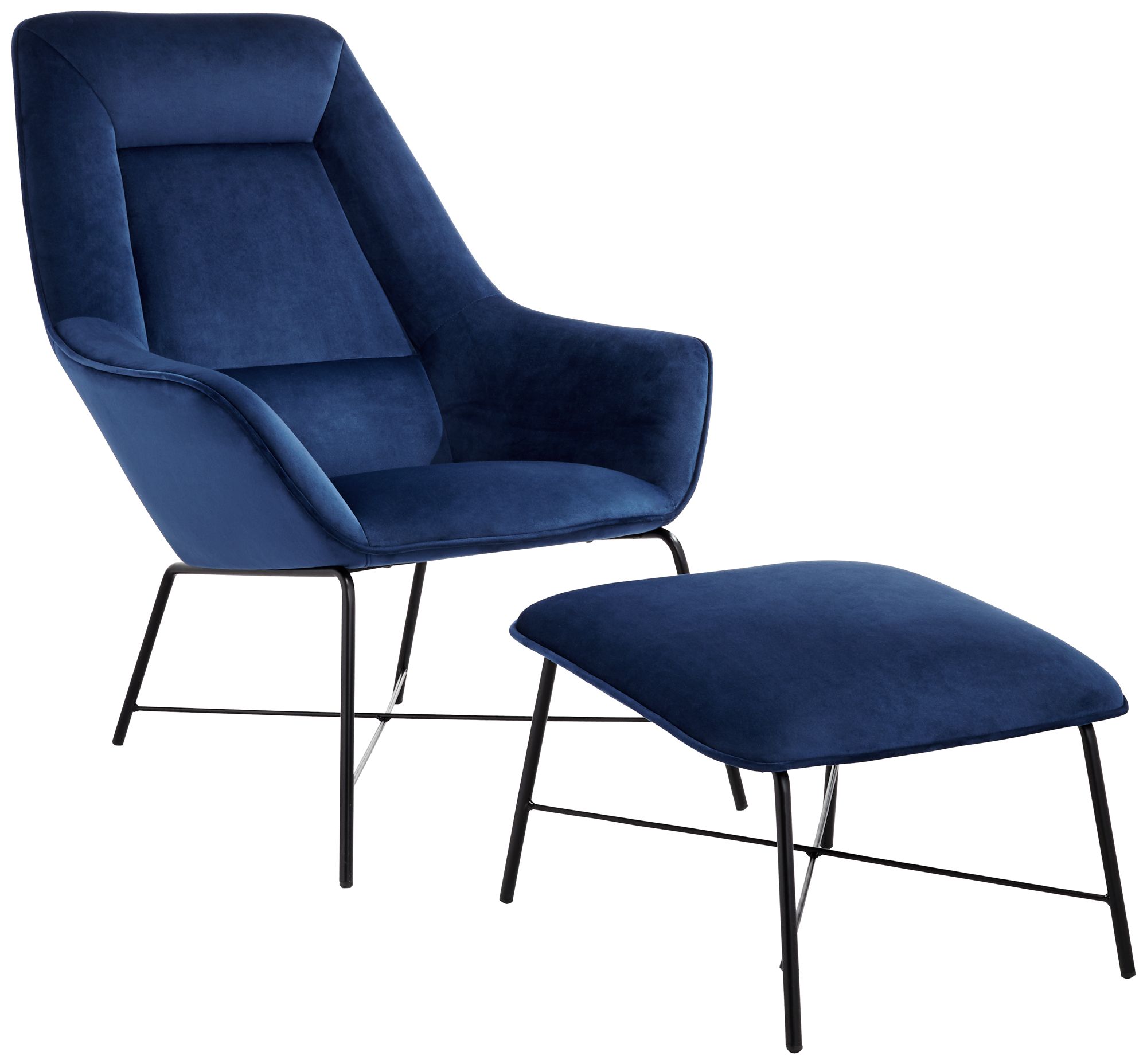 Hemingway Blue Velvet Lounge Chair with Ottoman 77N81 Lamps Plus