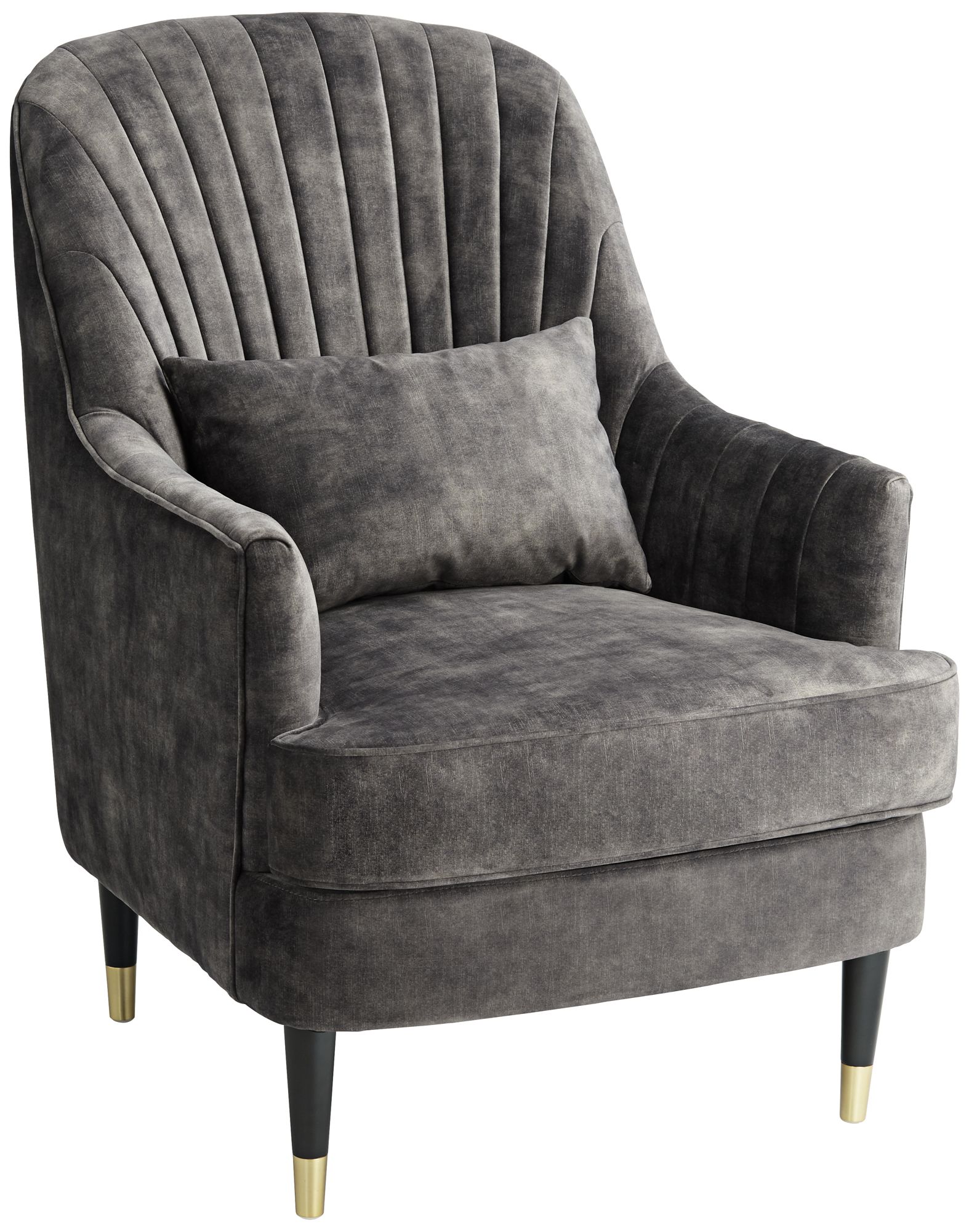 Austen Charcoal Gray Velvet Tufted Armchair with Pillow 78R34