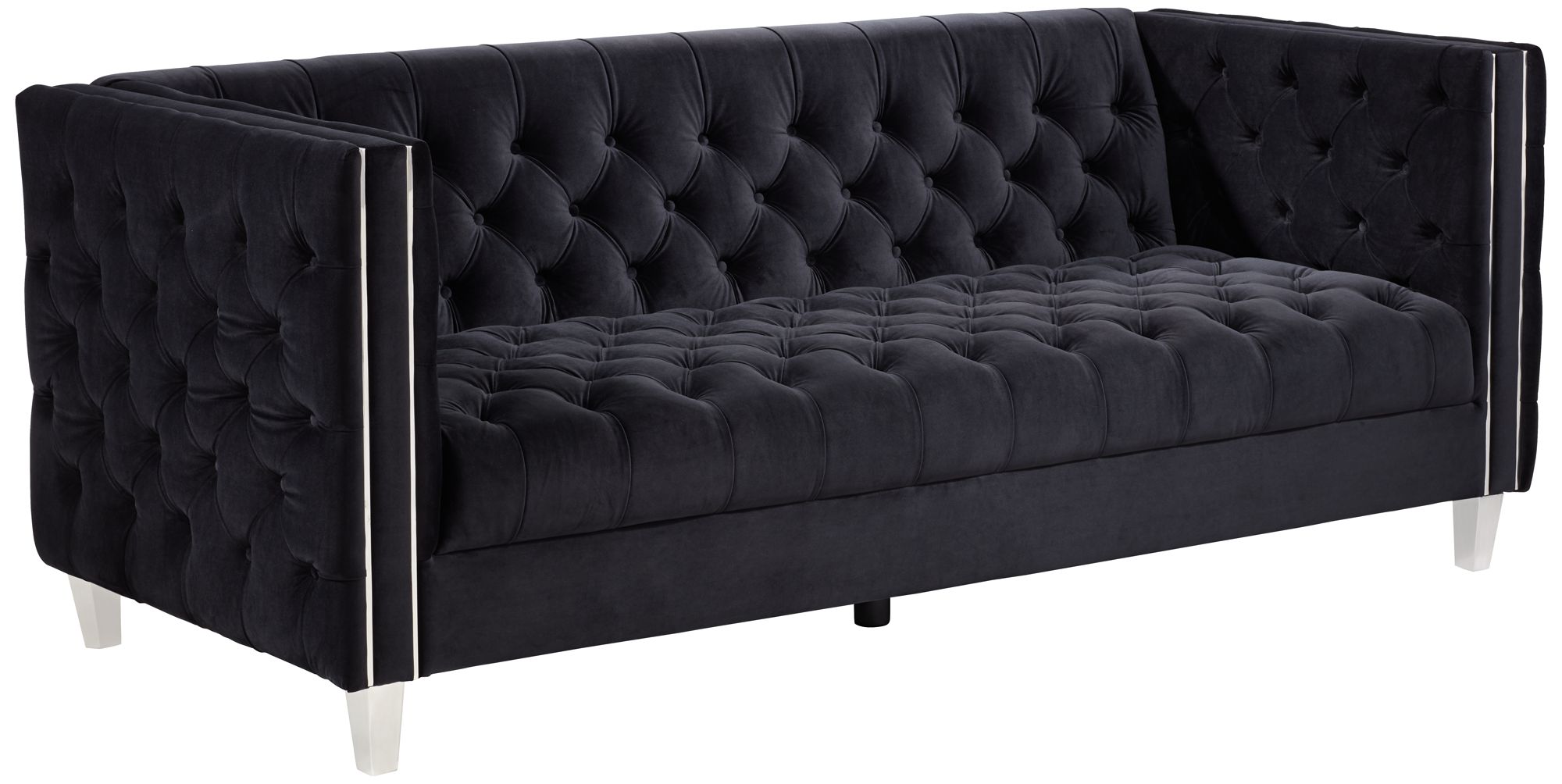 City Black Velvet Tufted Sofa 79C76 Lamps Plus