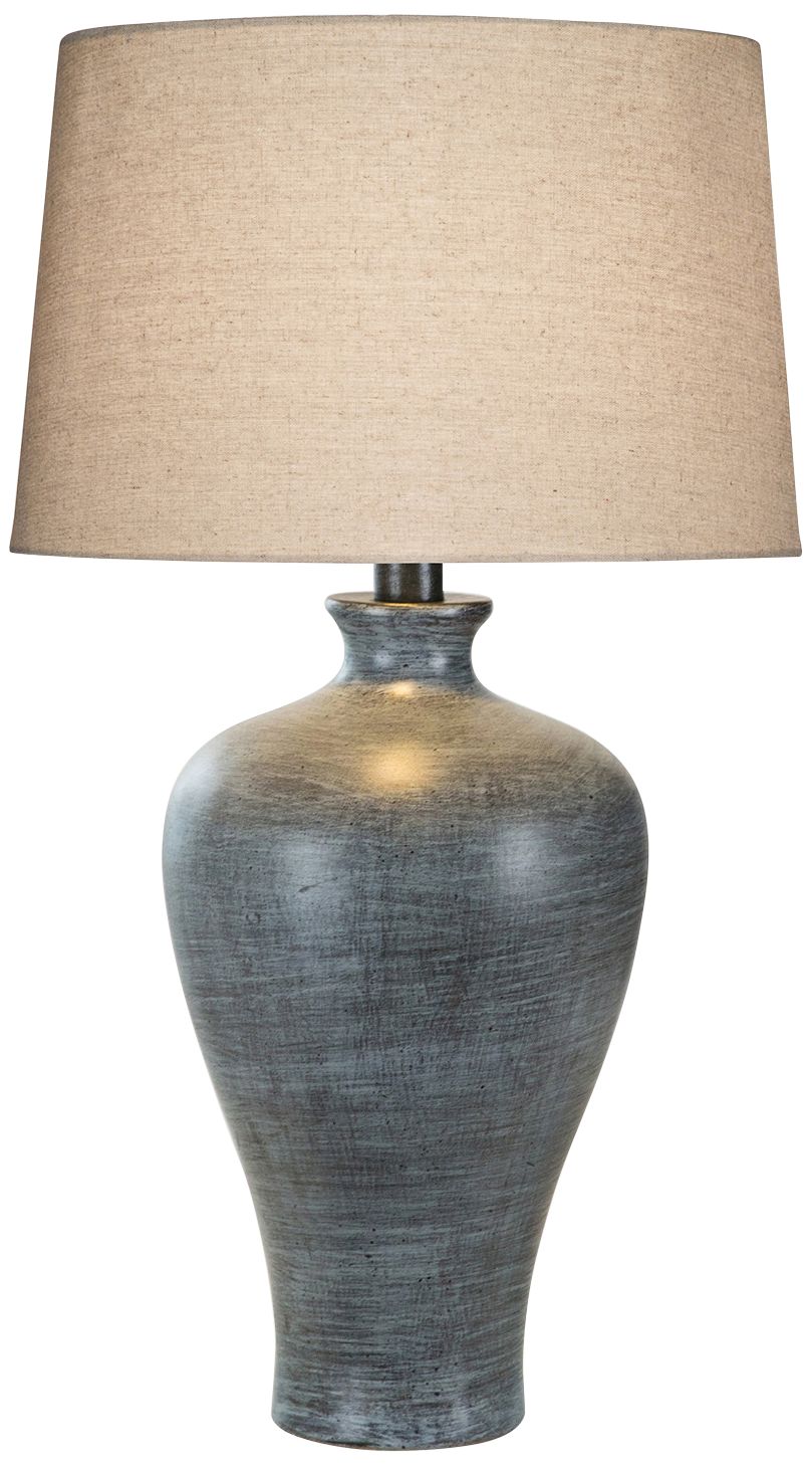 Coraline Vista Blue Gray Hydrocal Modern Vase Table Lamp with LED Bulb 79E13 Lamps Plus