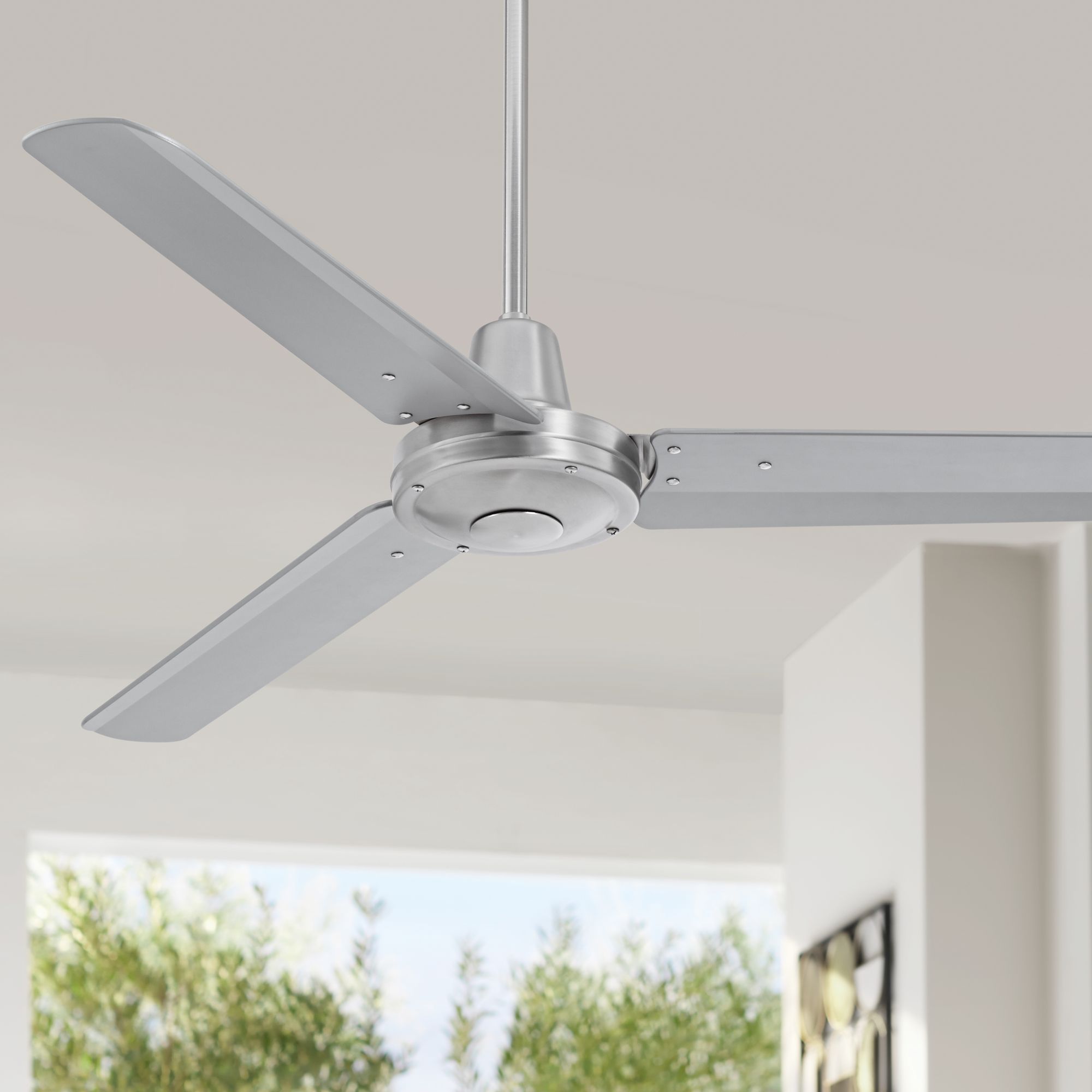 52" Modern Industrial Outdoor Ceiling Fan with Remote Brushed Nickel