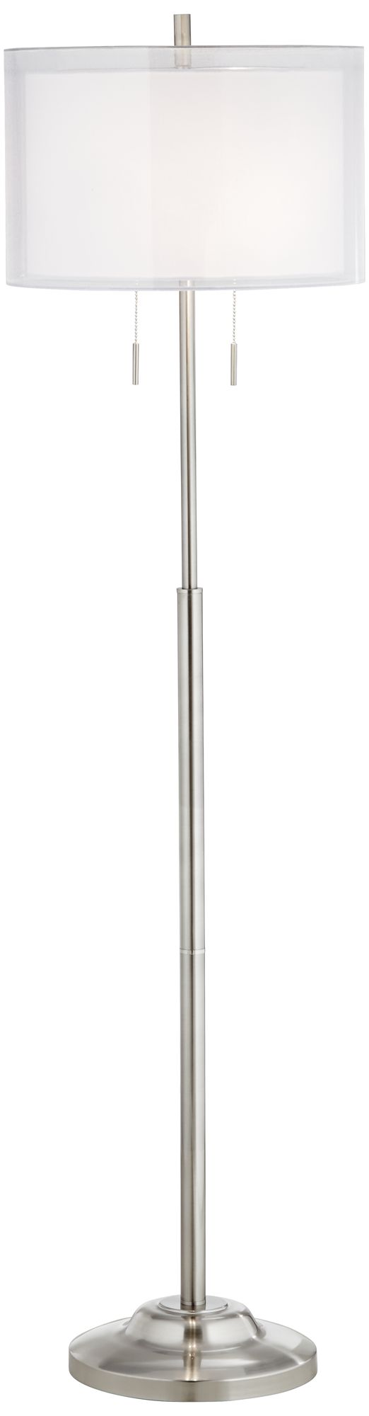 Roxie Brushed Nickel Floor Lamp with Double Drum Shade 7J459 Lamps
